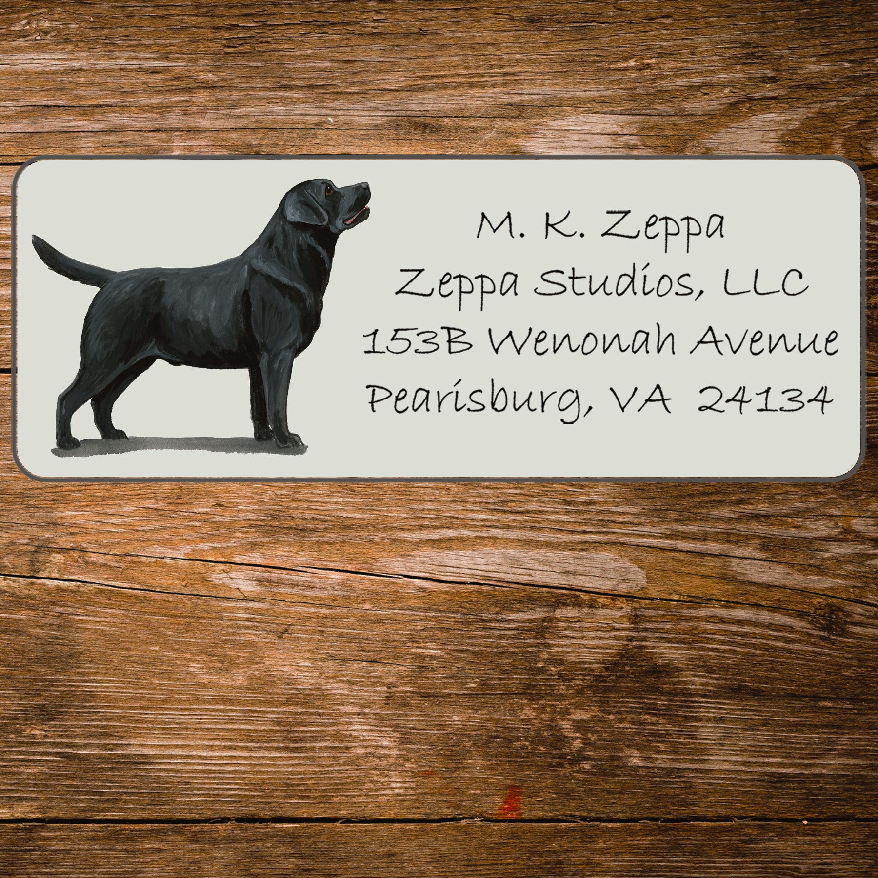 Return address label with a Black Labrador Retriever illustration.