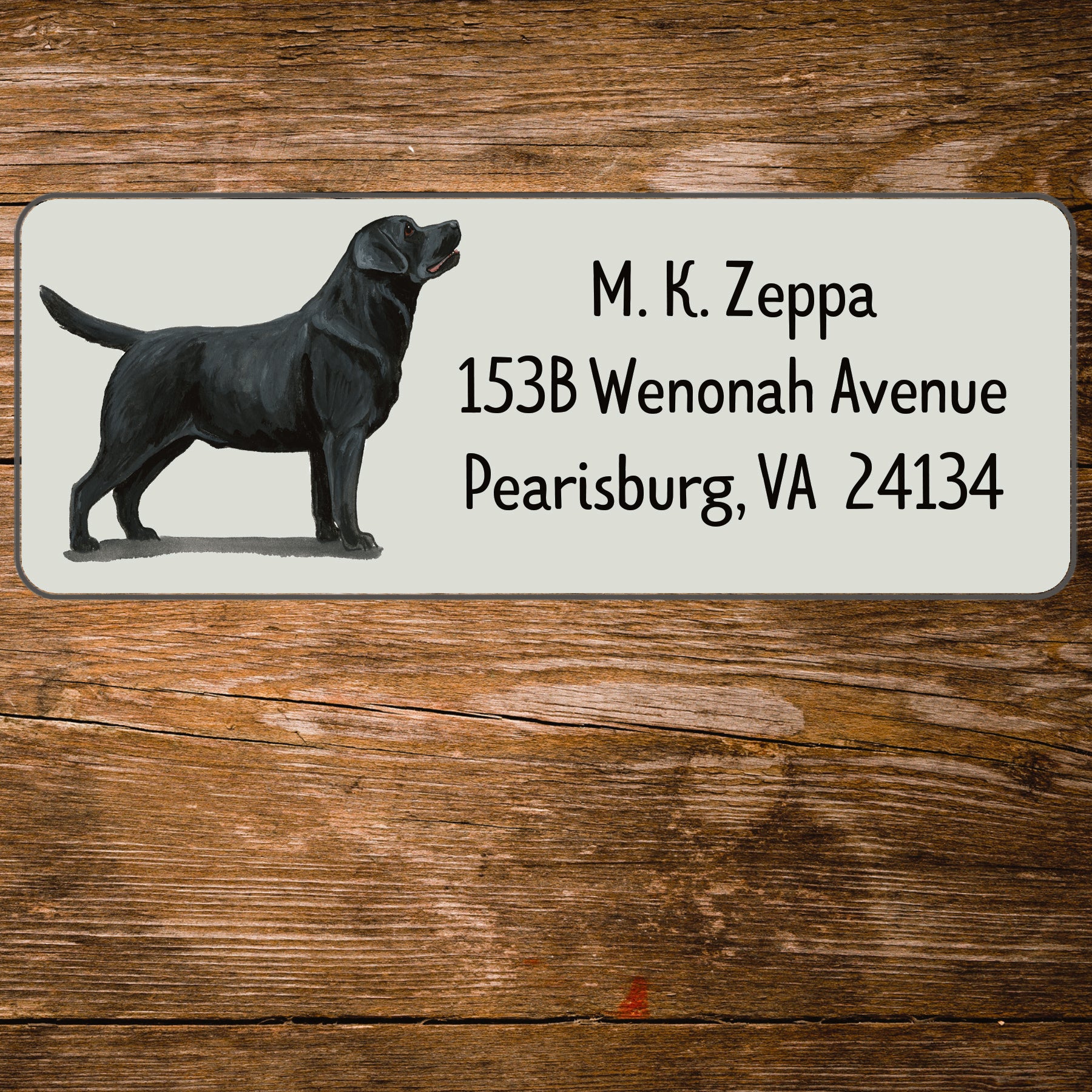 Return address label with a Black Labrador Retriever illustration.