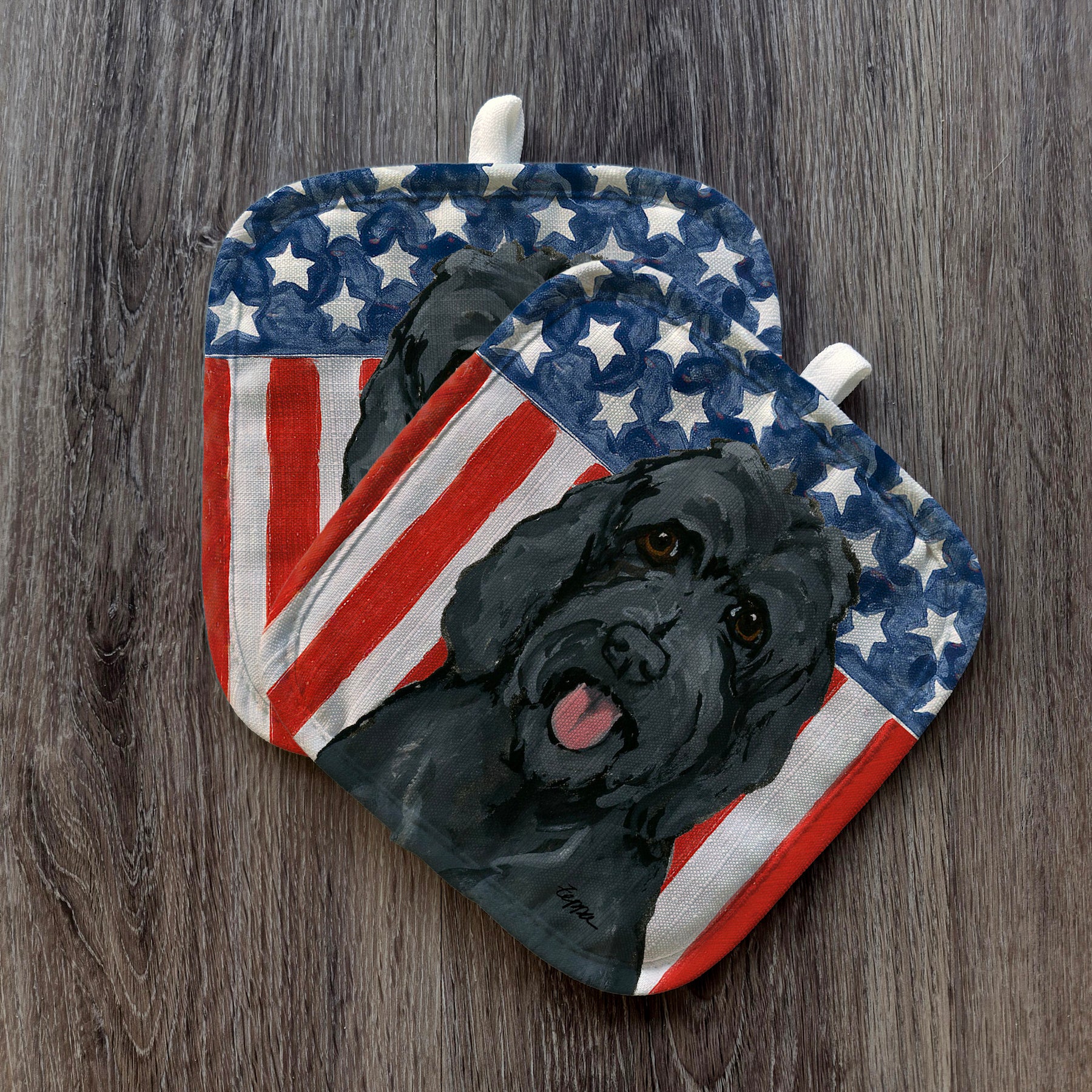 Black Labradoodle Americana Pot Holder Set