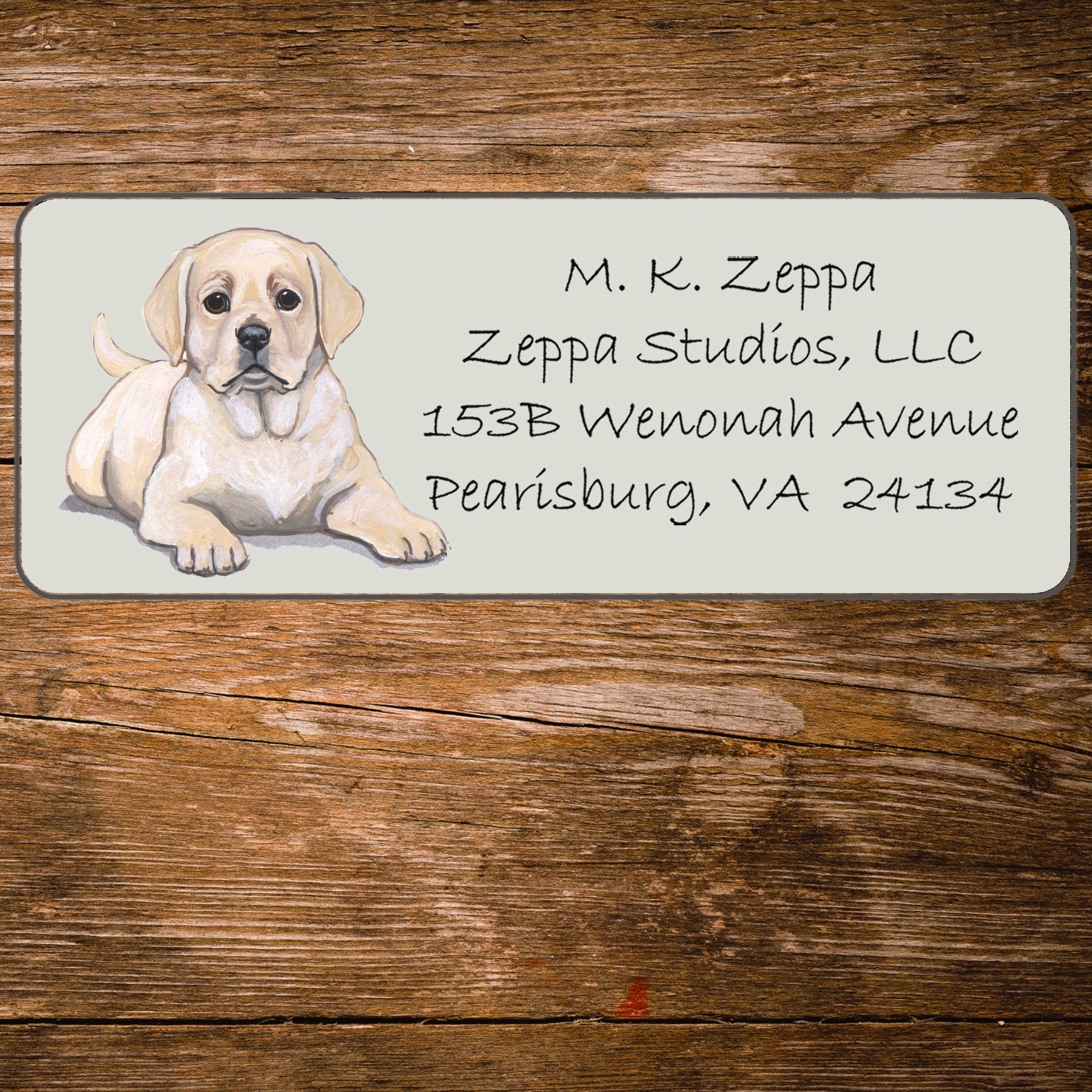 Return address label with a Yellow Labrador Retriever illustration.
