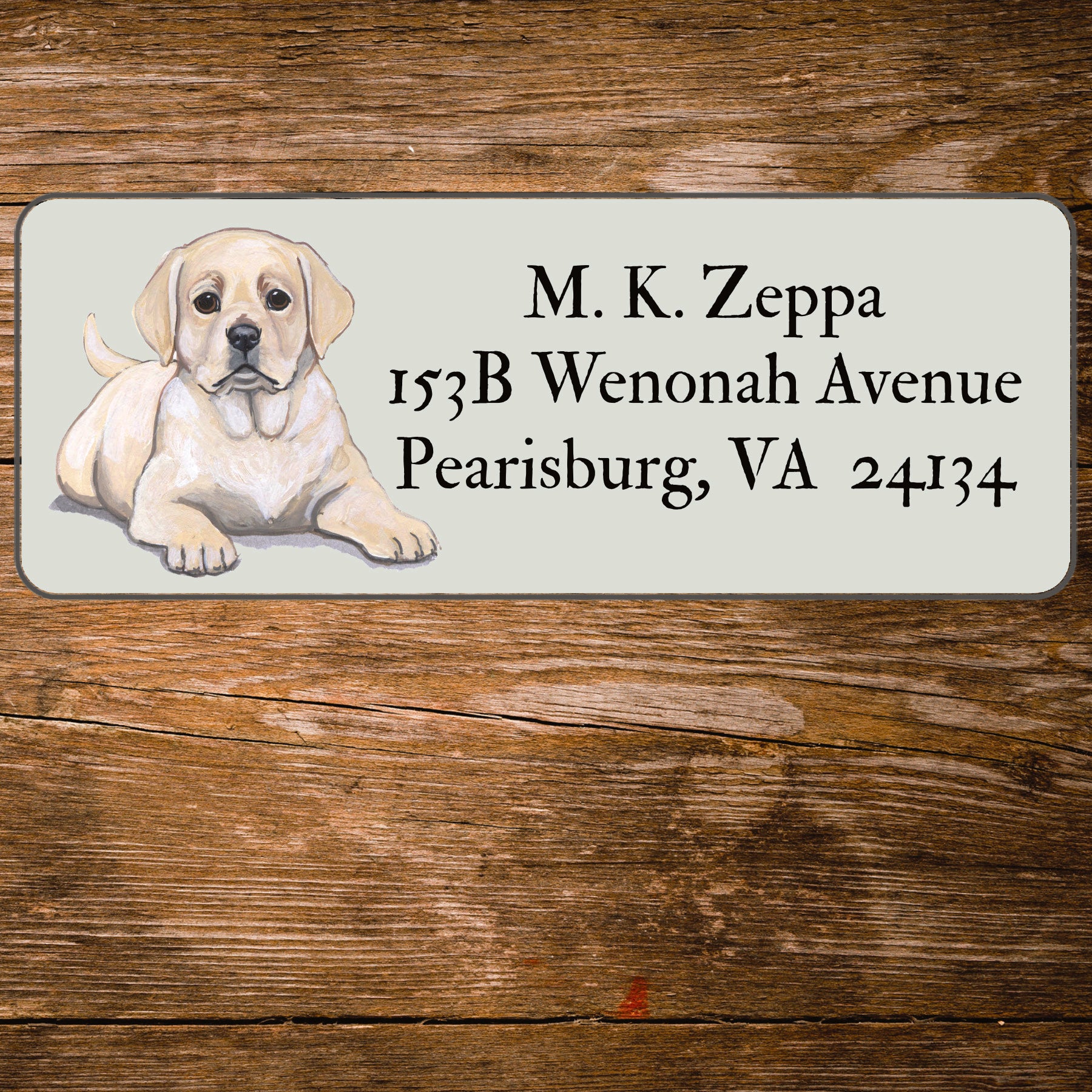 Return address label with a Yellow Labrador Retriever illustration.
