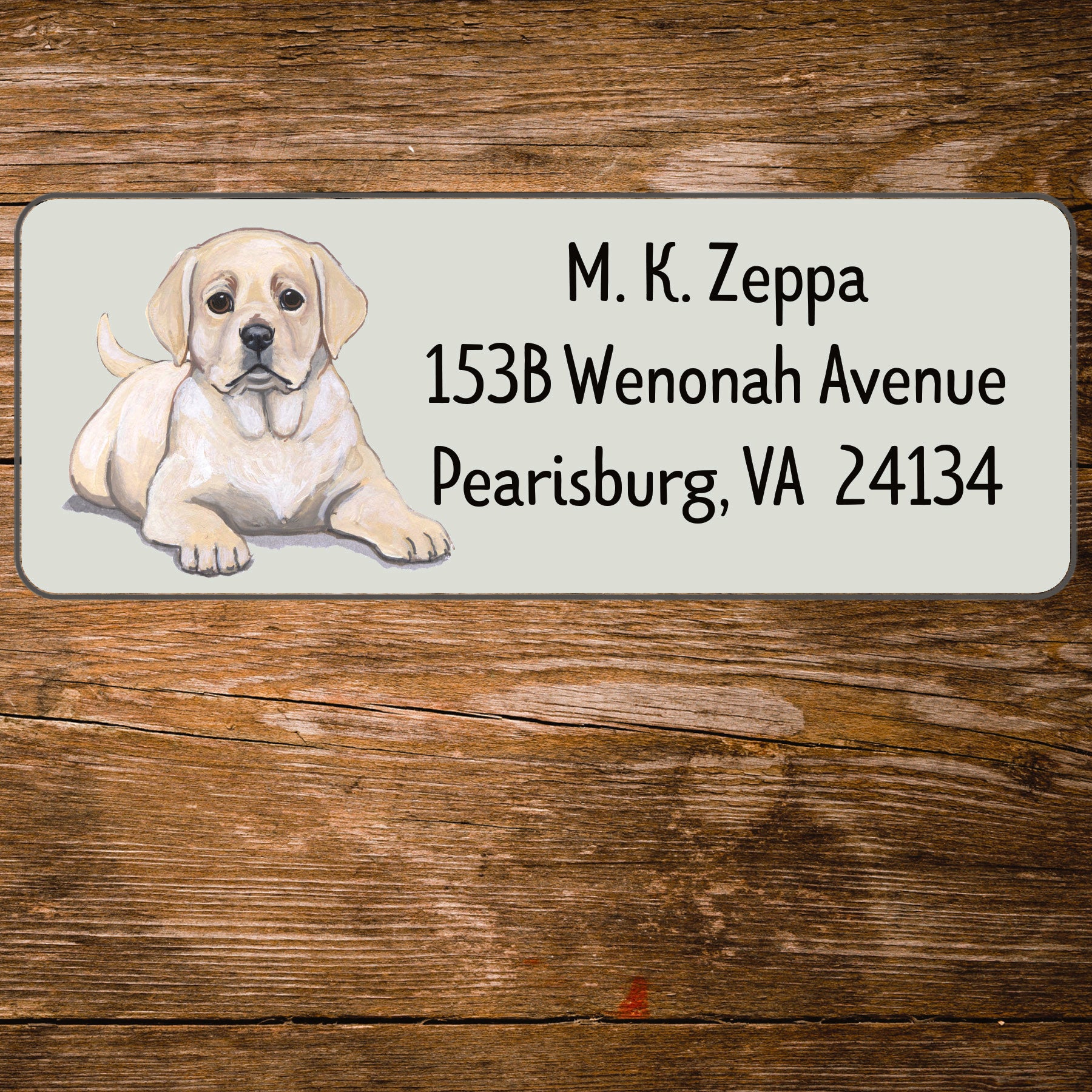 Return address label with a Yellow Labrador Retriever illustration.