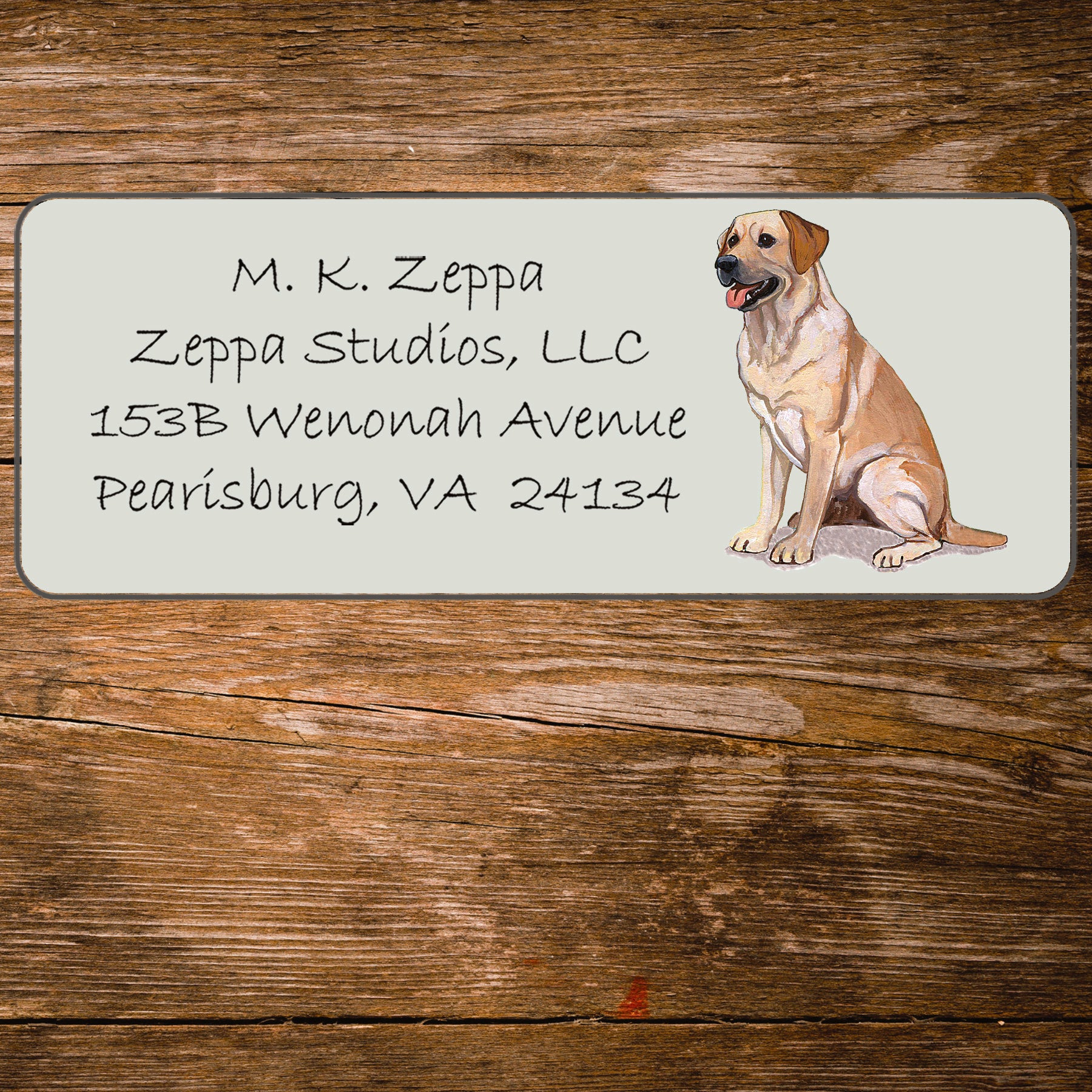 Return address label with a Yellow Labrador Retriever illustration.
