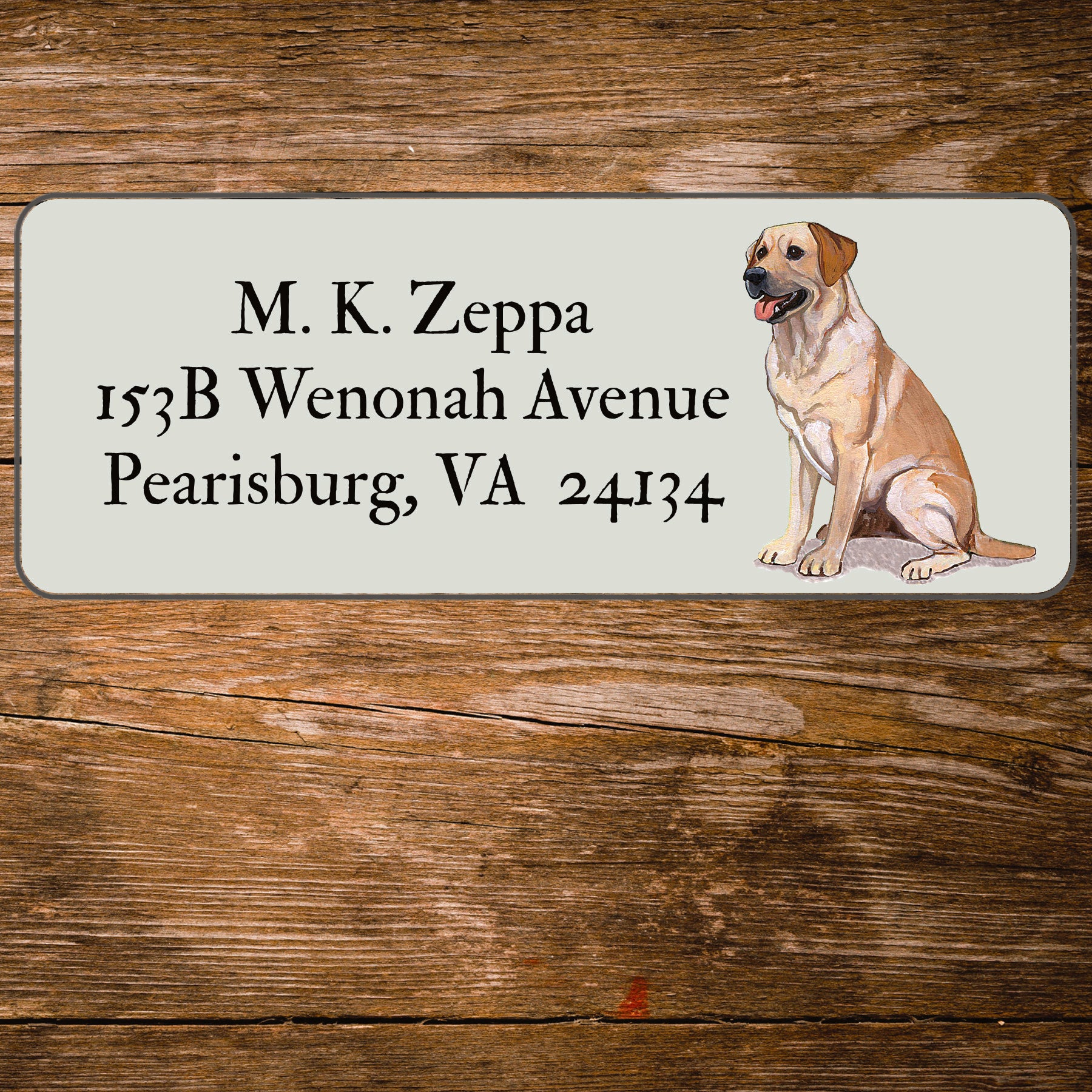 Return address label with a Yellow Labrador Retriever illustration.
