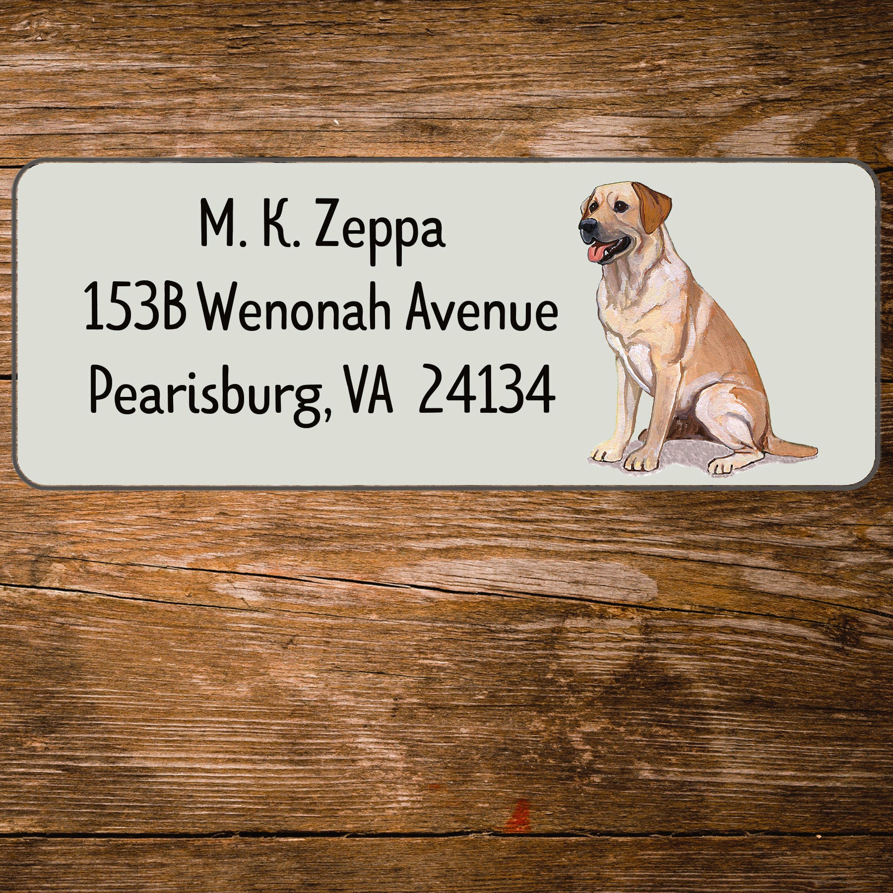 Return address label with a Yellow Labrador Retriever illustration.