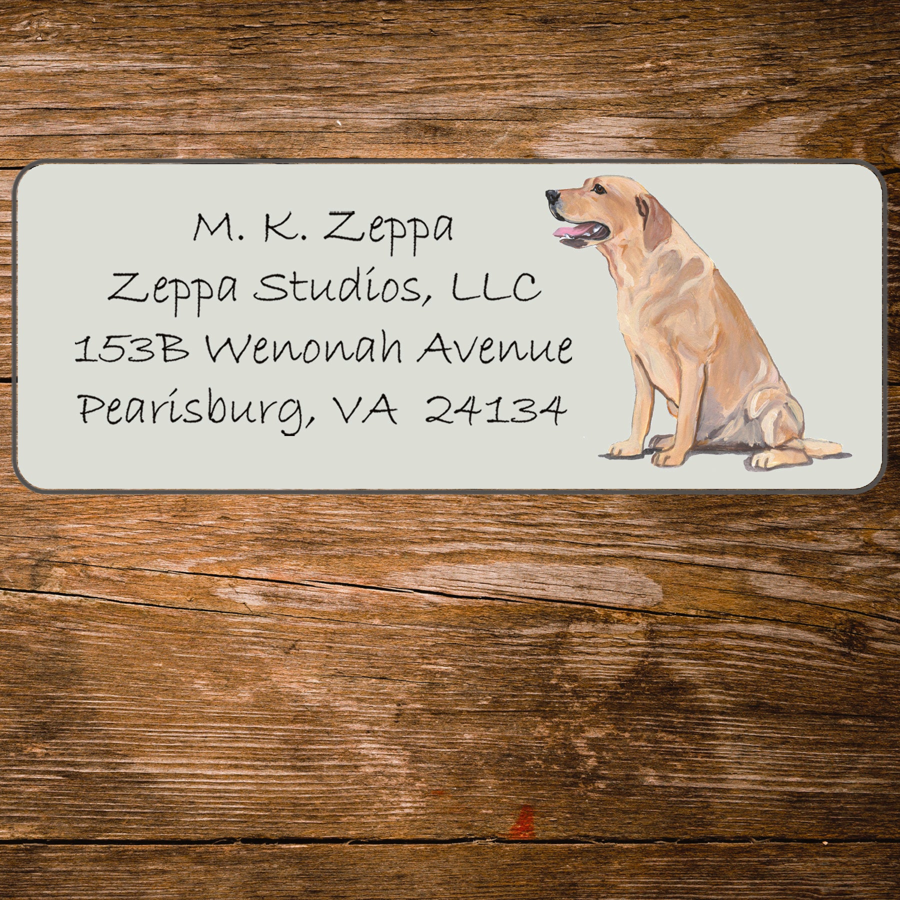 Return address label with a Yellow Labrador Retriever illustration.
