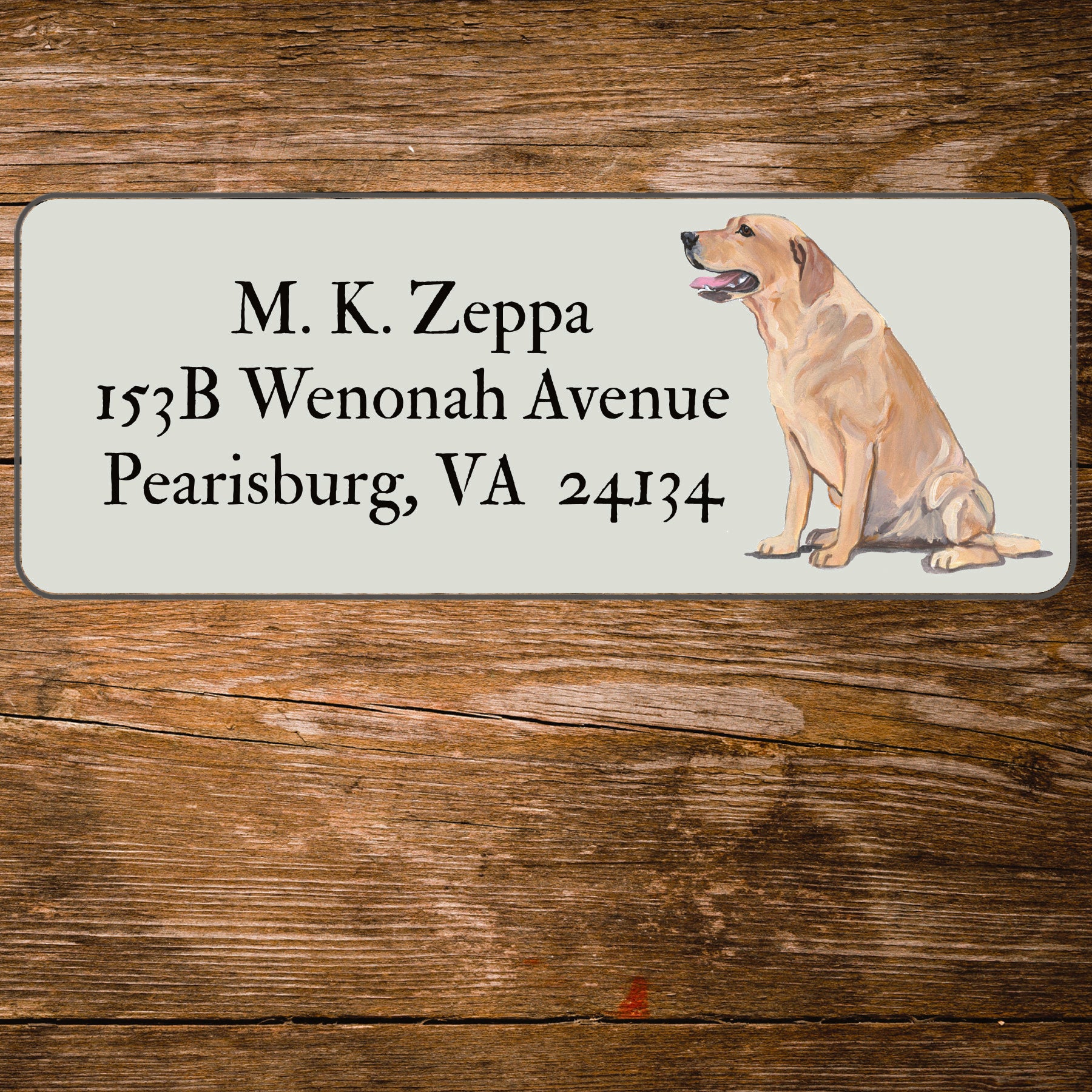 Return address label with a Yellow Labrador Retriever illustration.