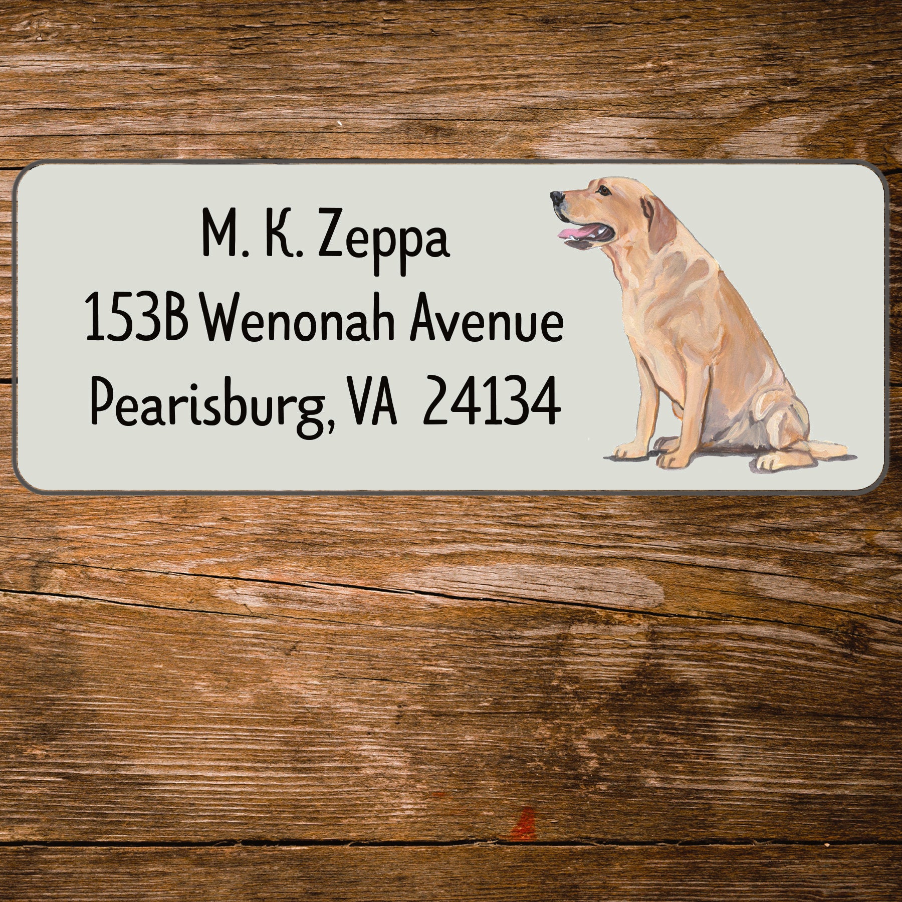 Return address label with a Yellow Labrador Retriever illustration.