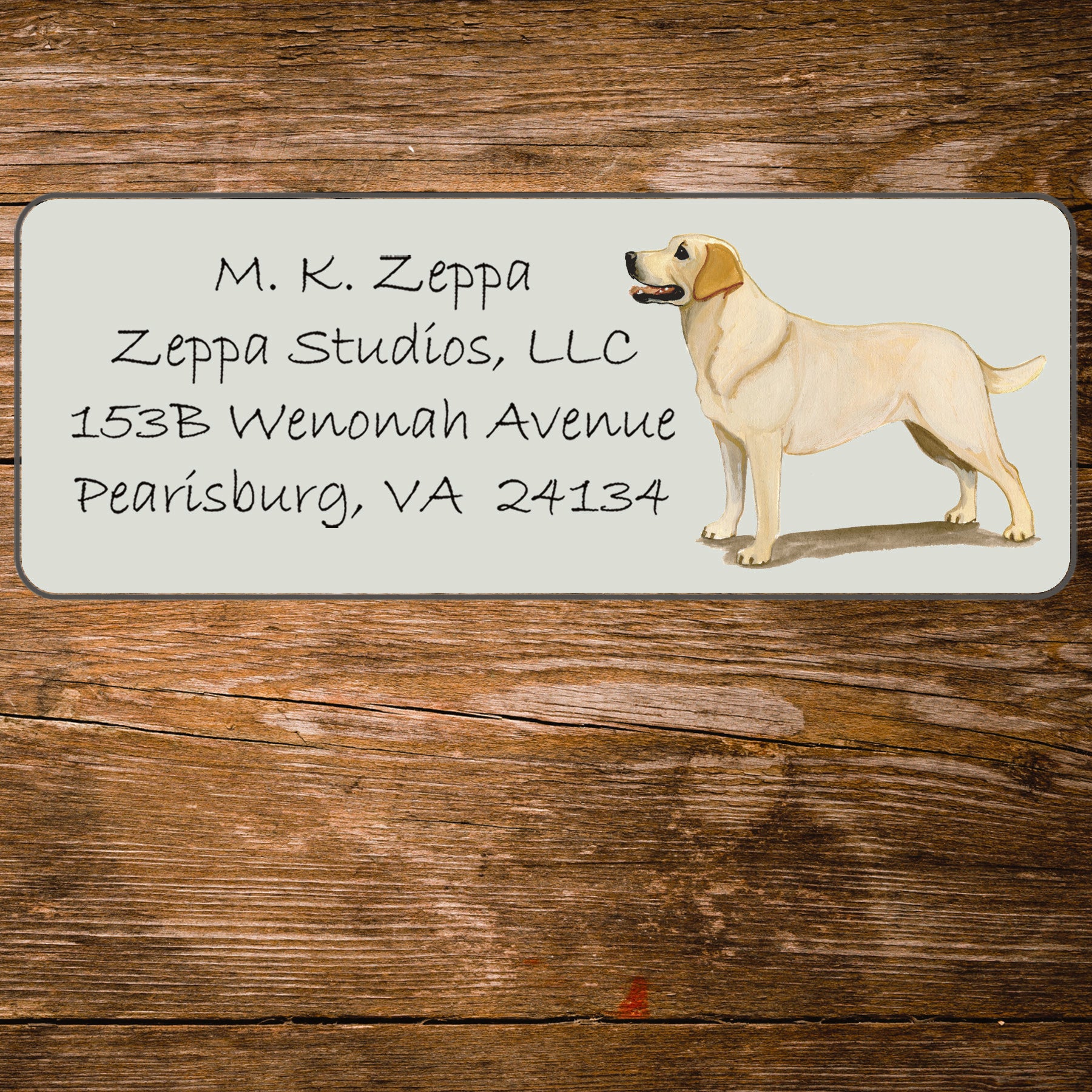 Return address label with a Yellow Labrador Retriever illustration.