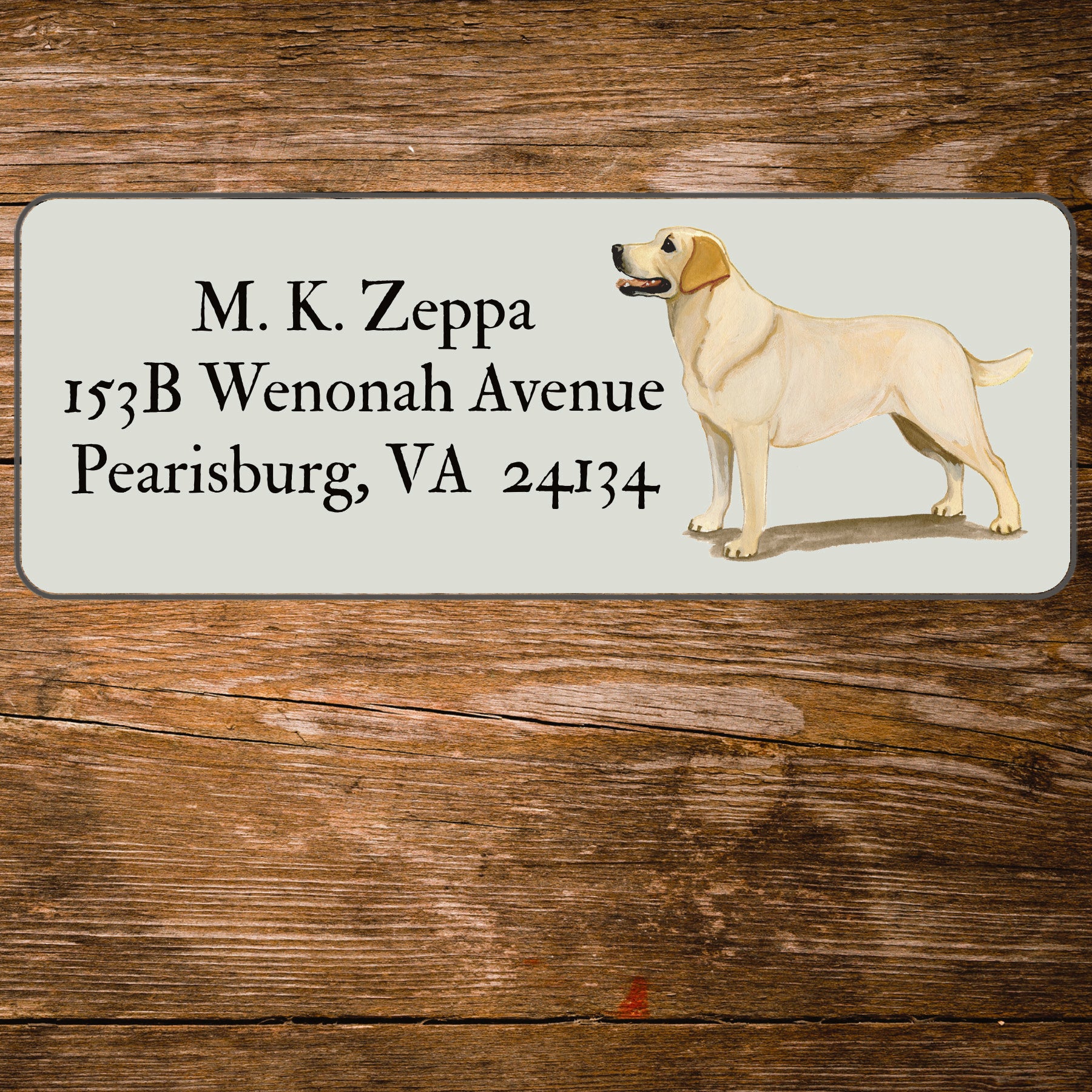 Return address label with a Yellow Labrador Retriever illustration.