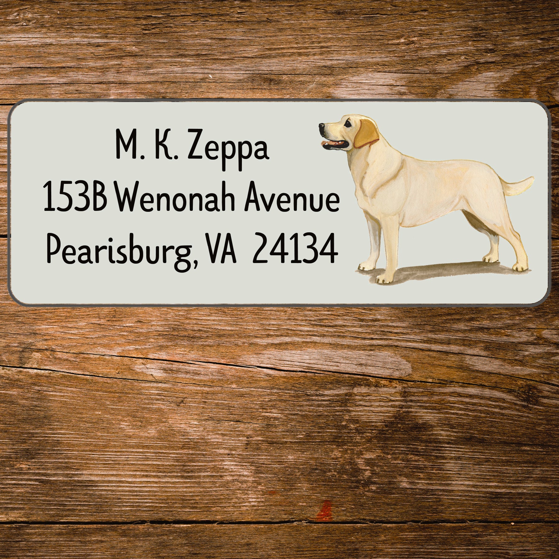 Return address label with a Yellow Labrador Retriever illustration.