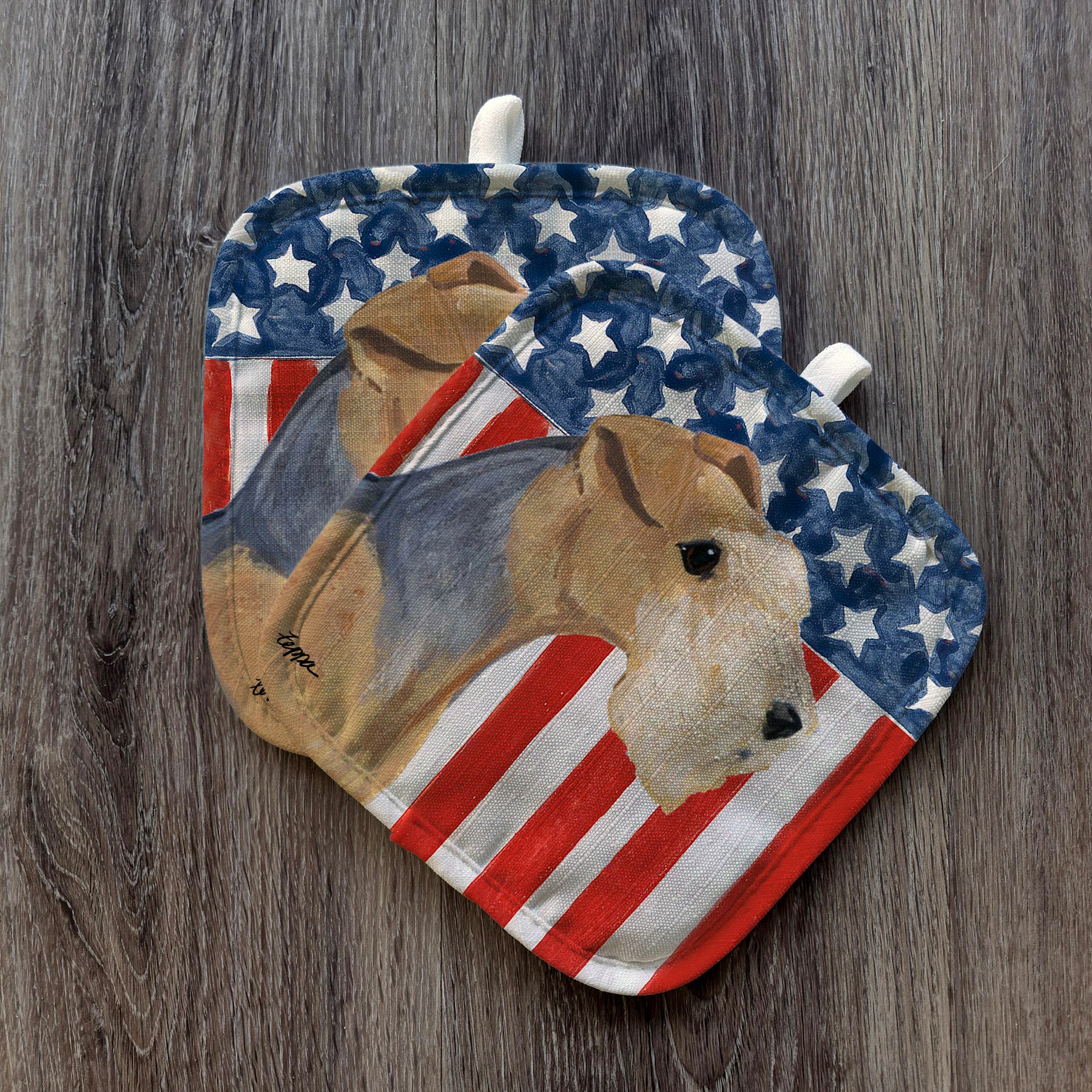 Lakeland Terrier Americana Pot Holders