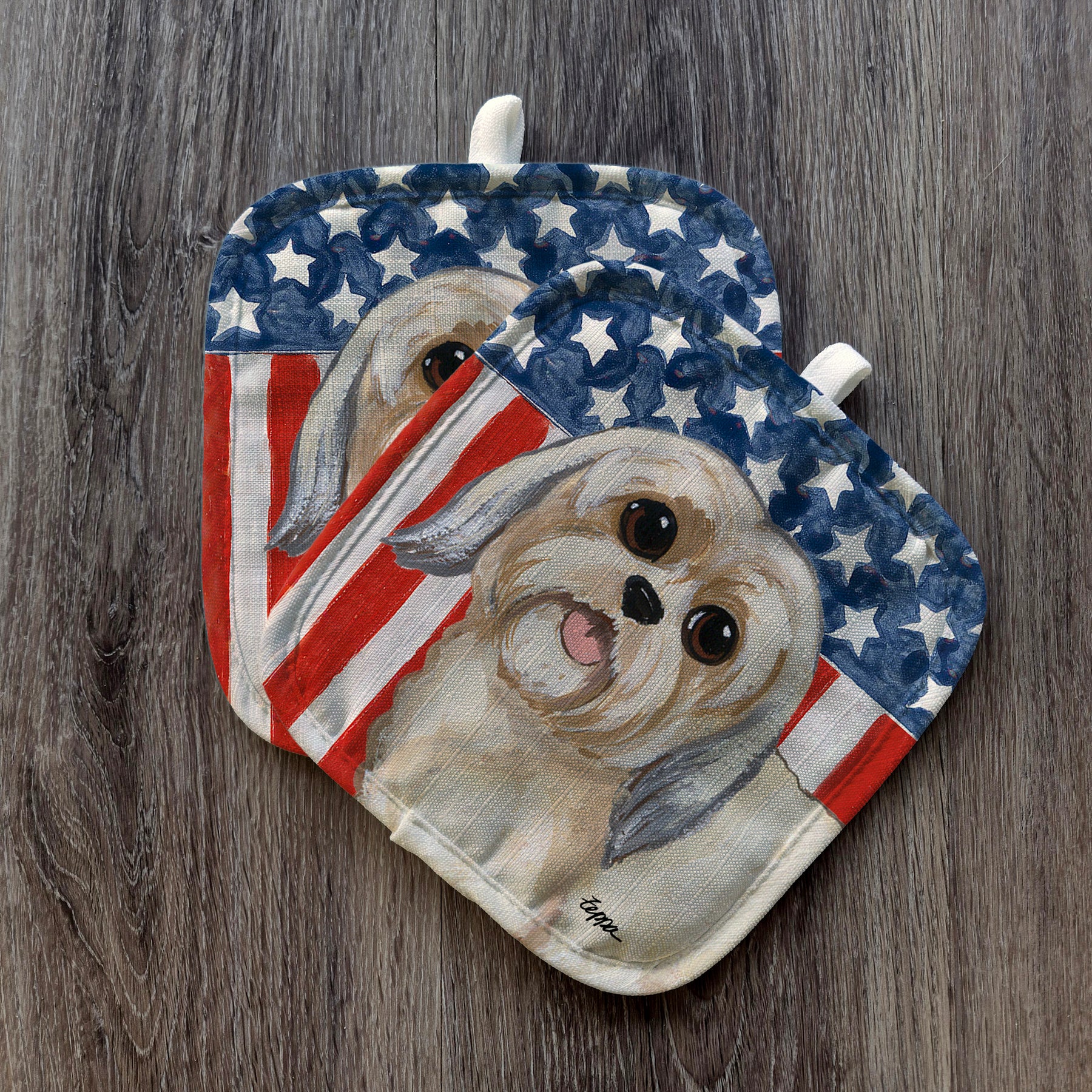 Puppy Clip Lhasa Apso Americana Pot Holders