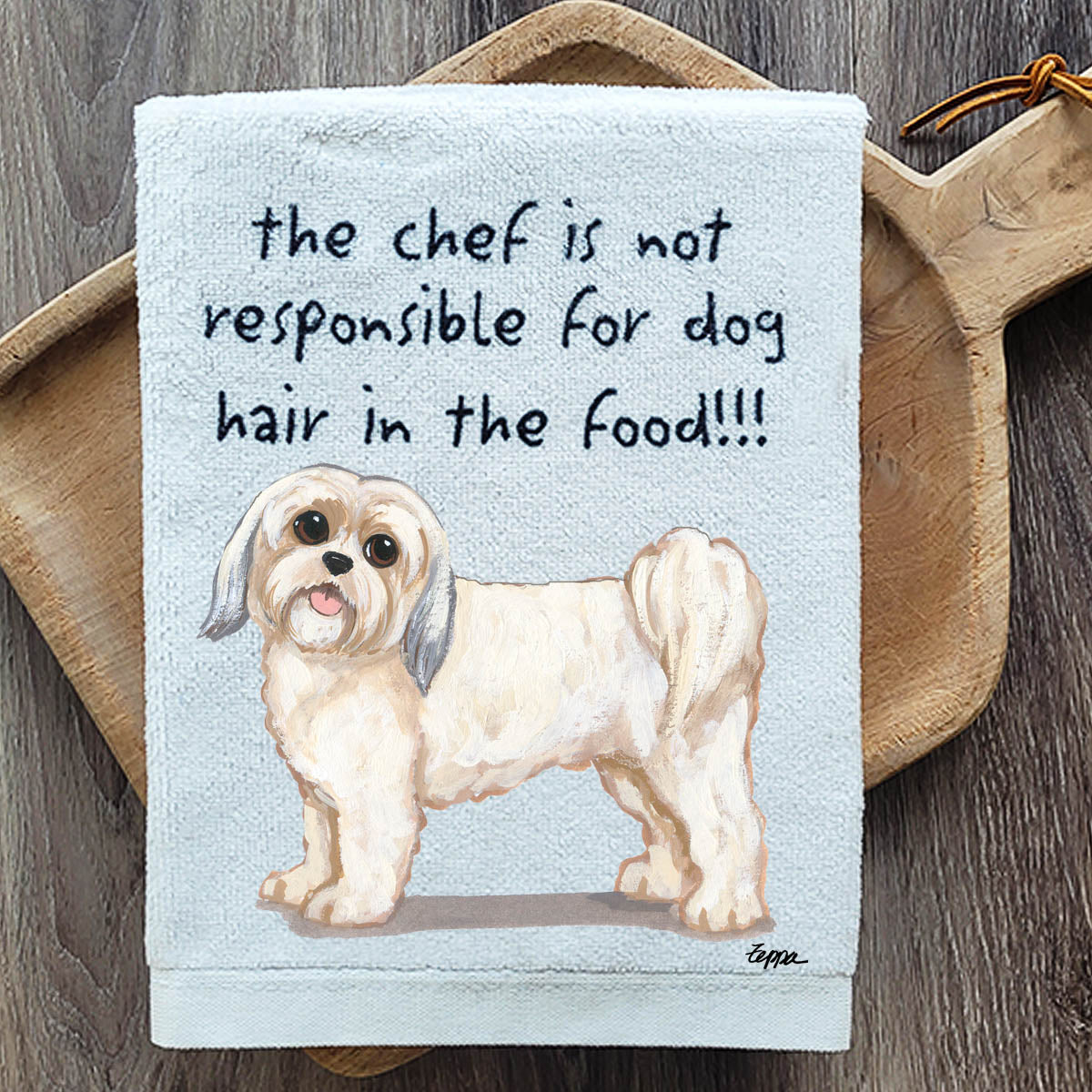 Pawsitively Adorable Lhasa Apso Puppy clip Kitchen Towel