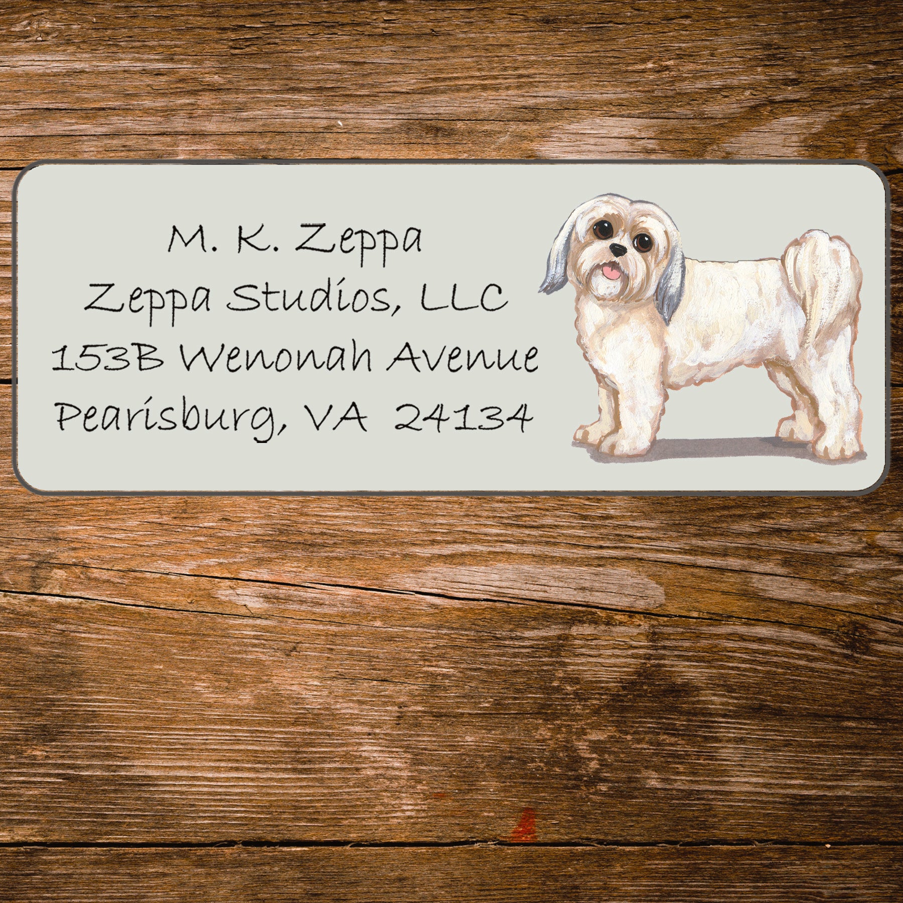 Return address label with a Lhasa Apso illustration.
