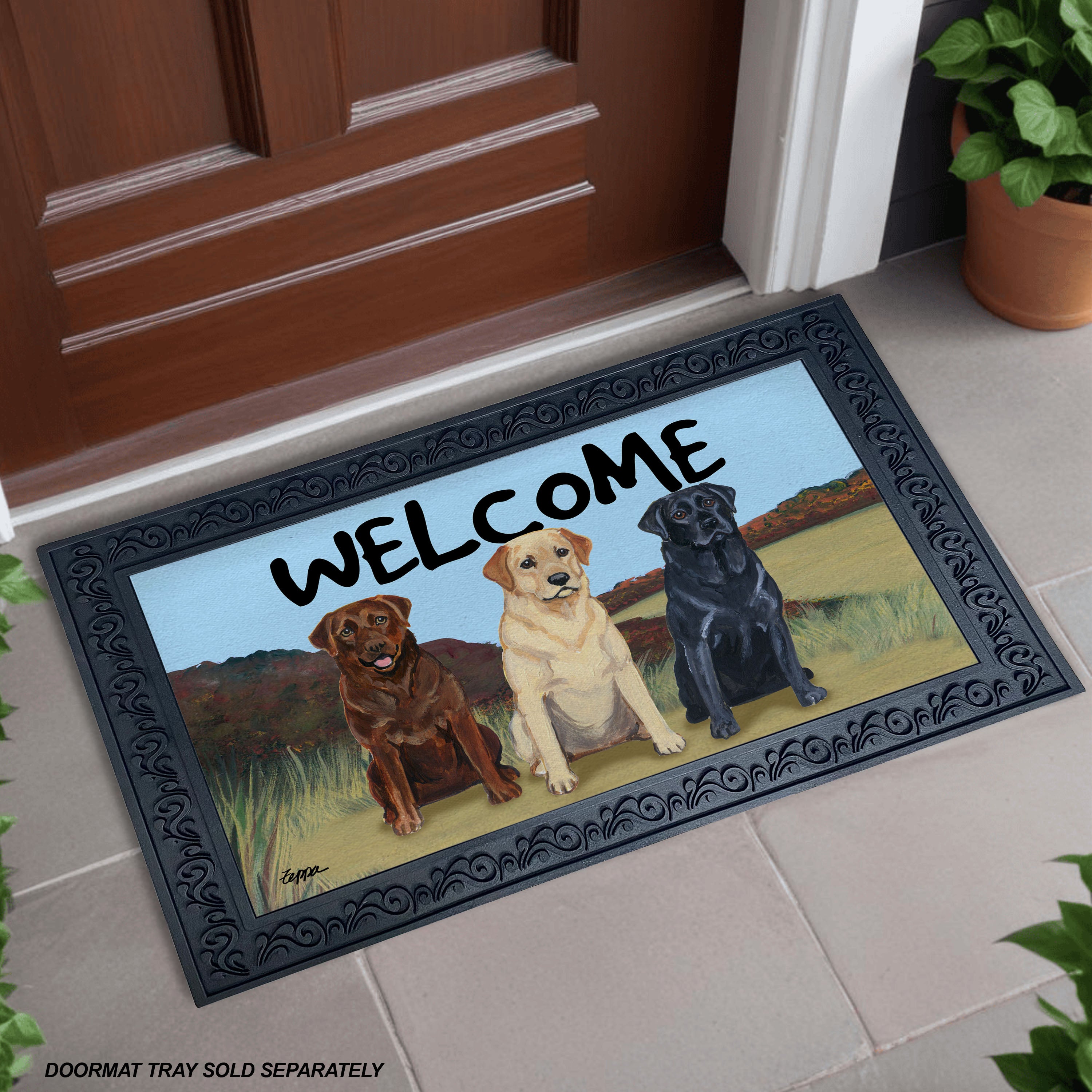 Three Labs Field Scene Welcome Mat