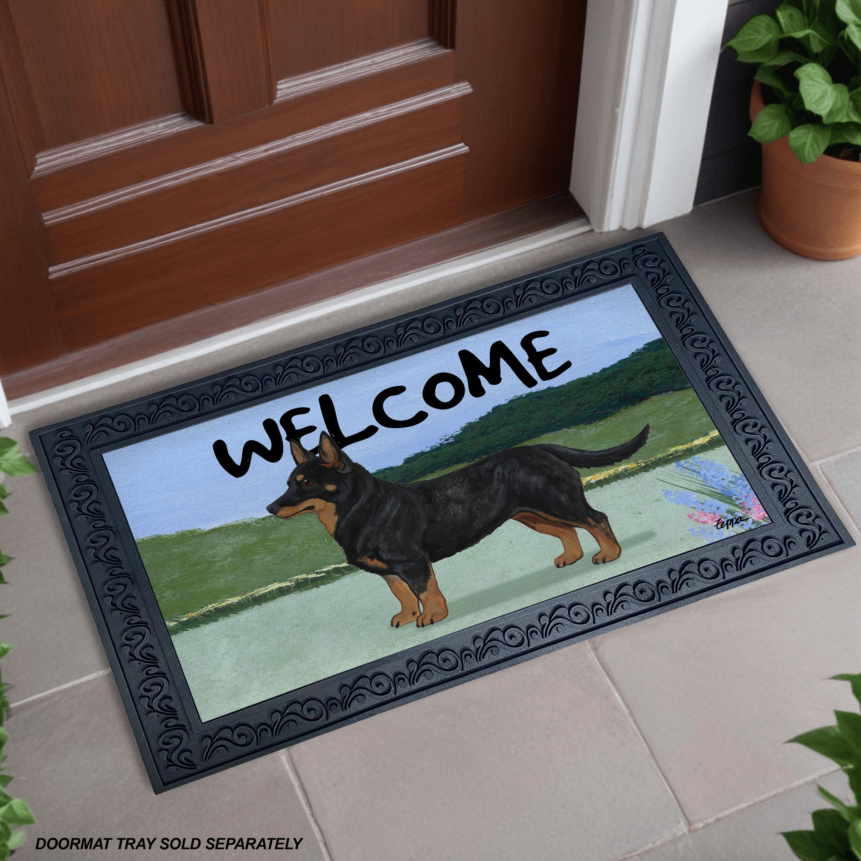 Lancashire Heeler Yard Scene Welcome Mat