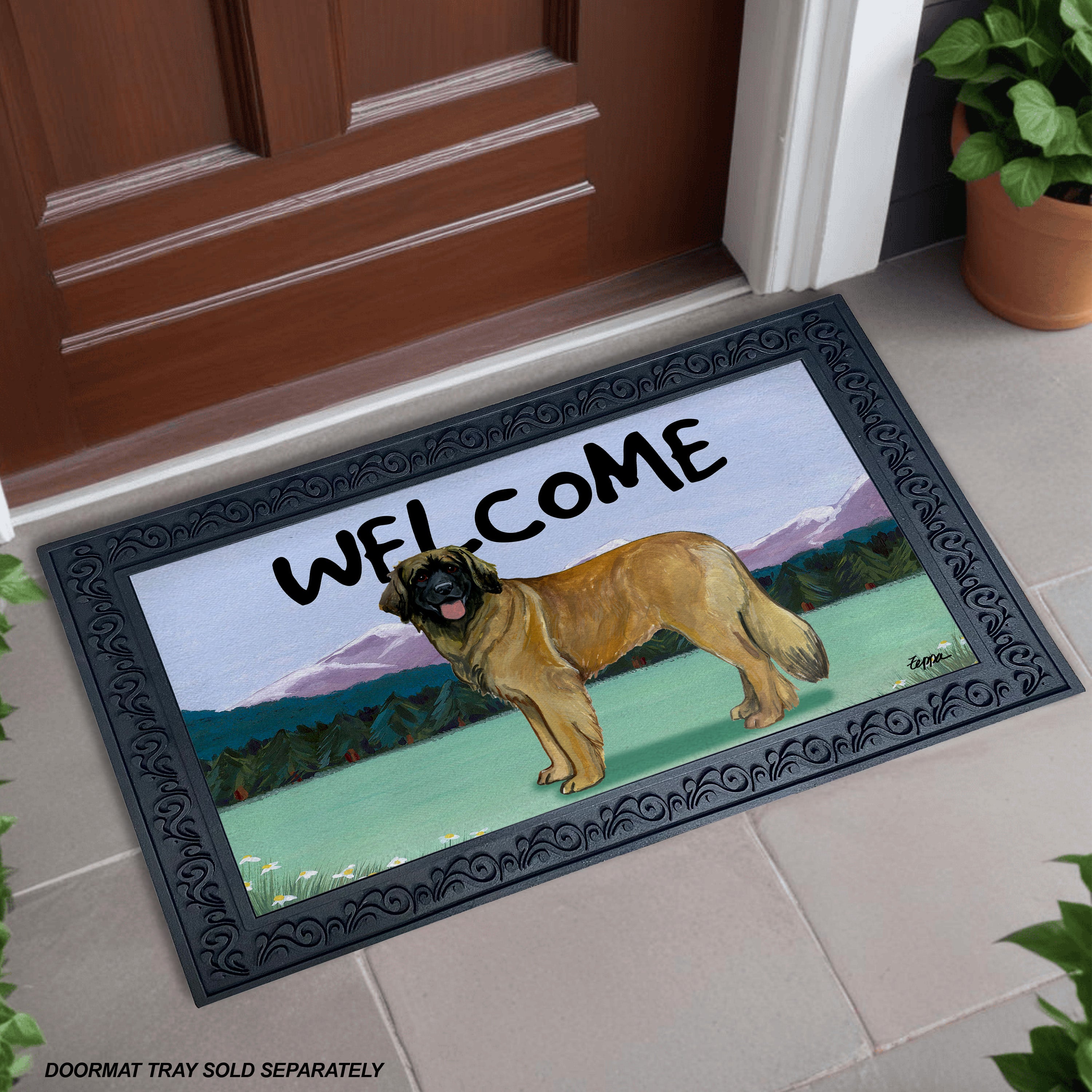 Leonberger Mountain Scene Welcome Mat