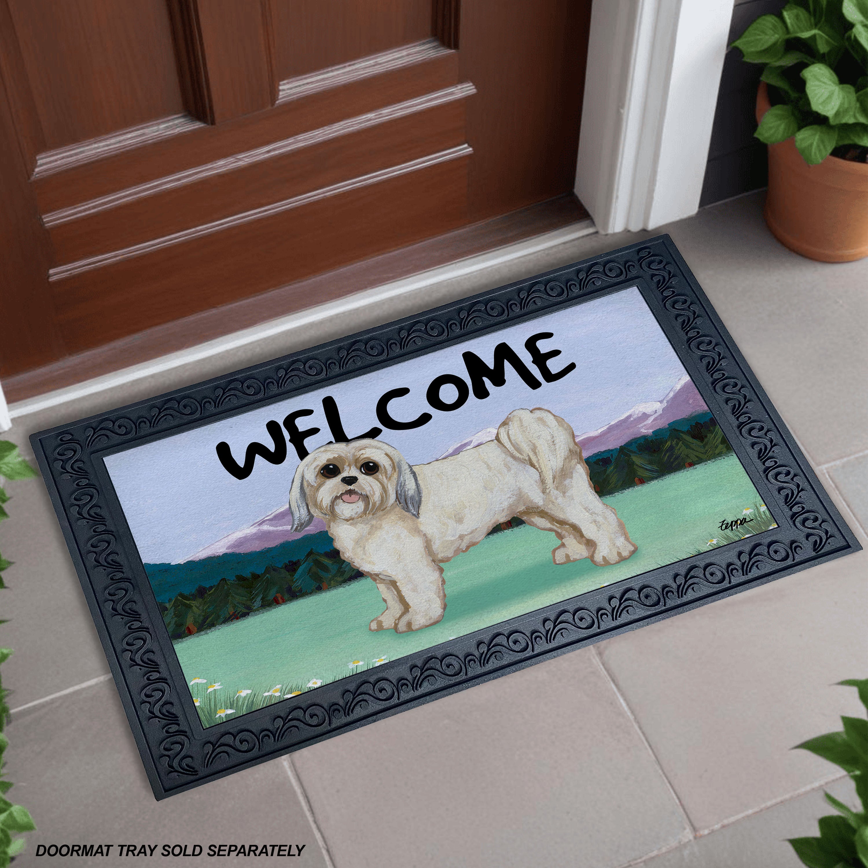 Lhasa Apso Puppy Clip Mountain Scene Welcome Mat