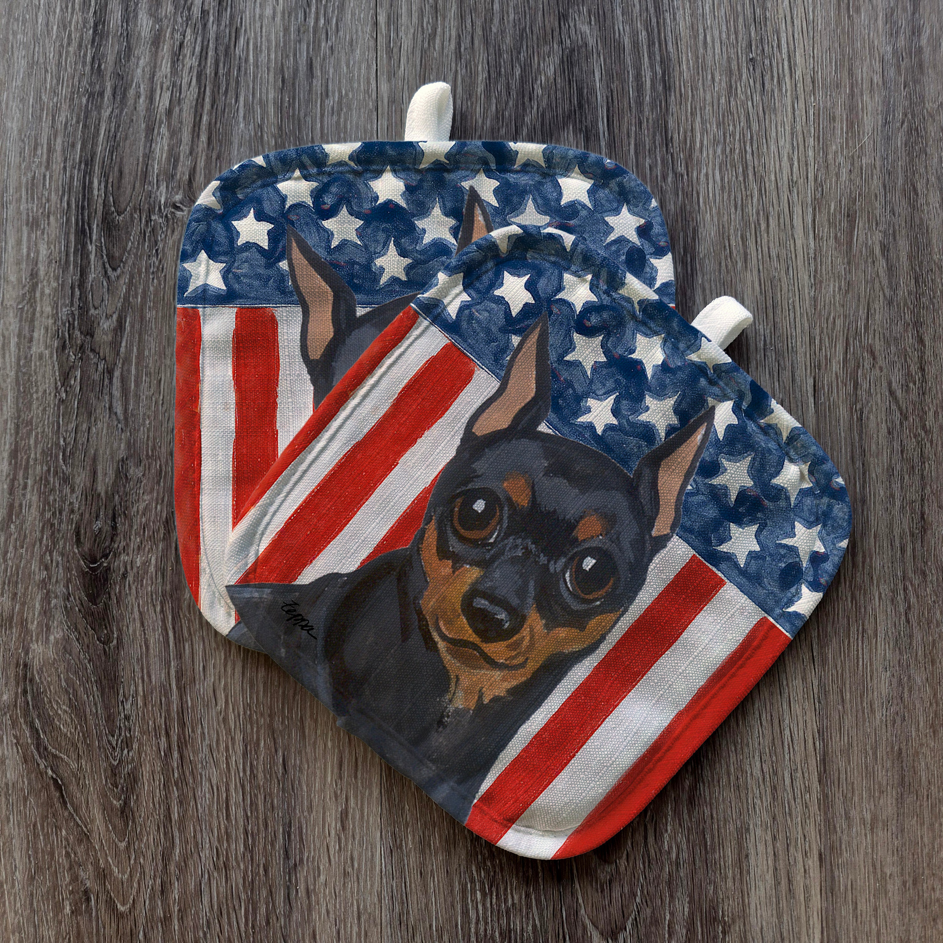 Miniature Pinscher Americana Pot Holders