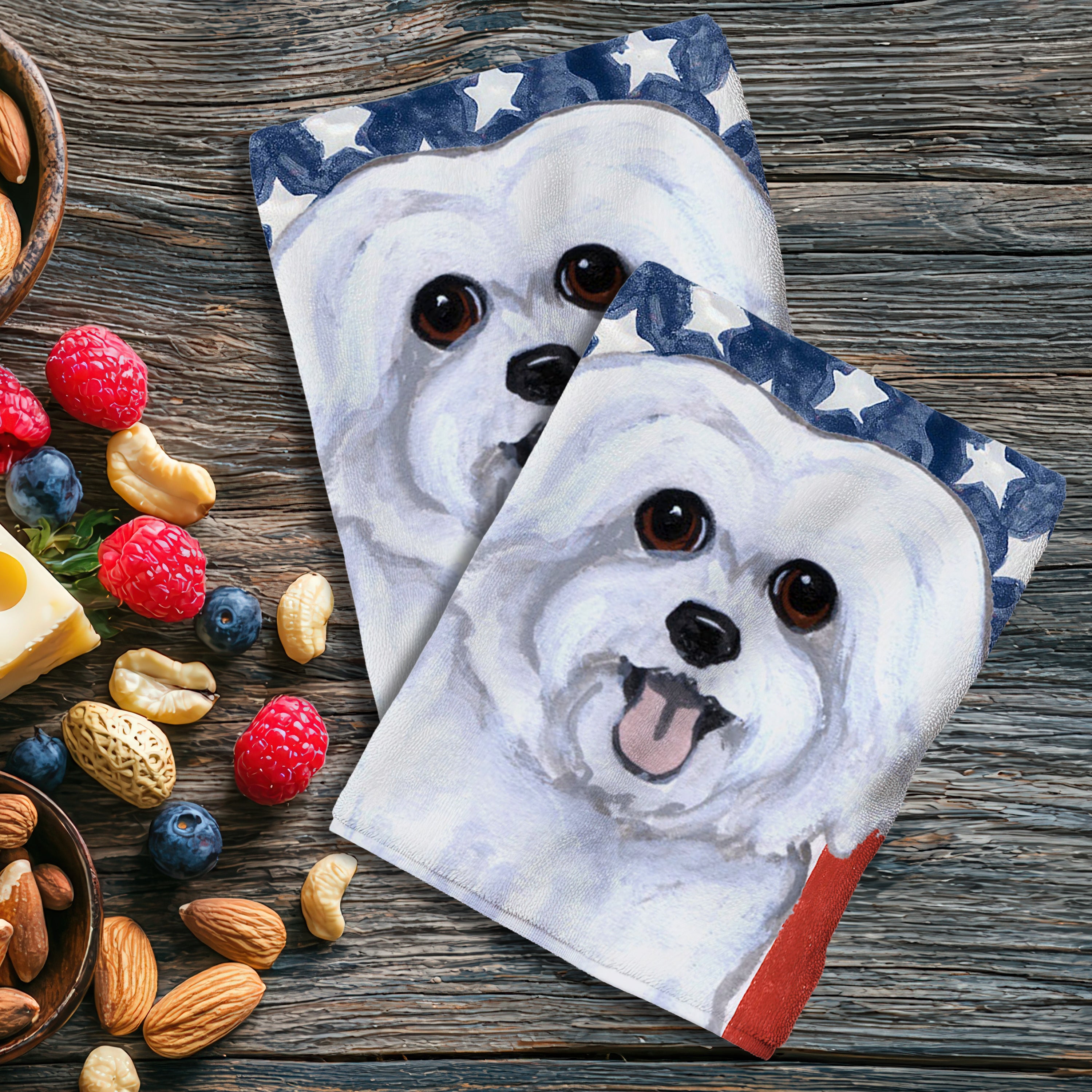 Maltese Puppy Clip Americana Kitchen Towel Set