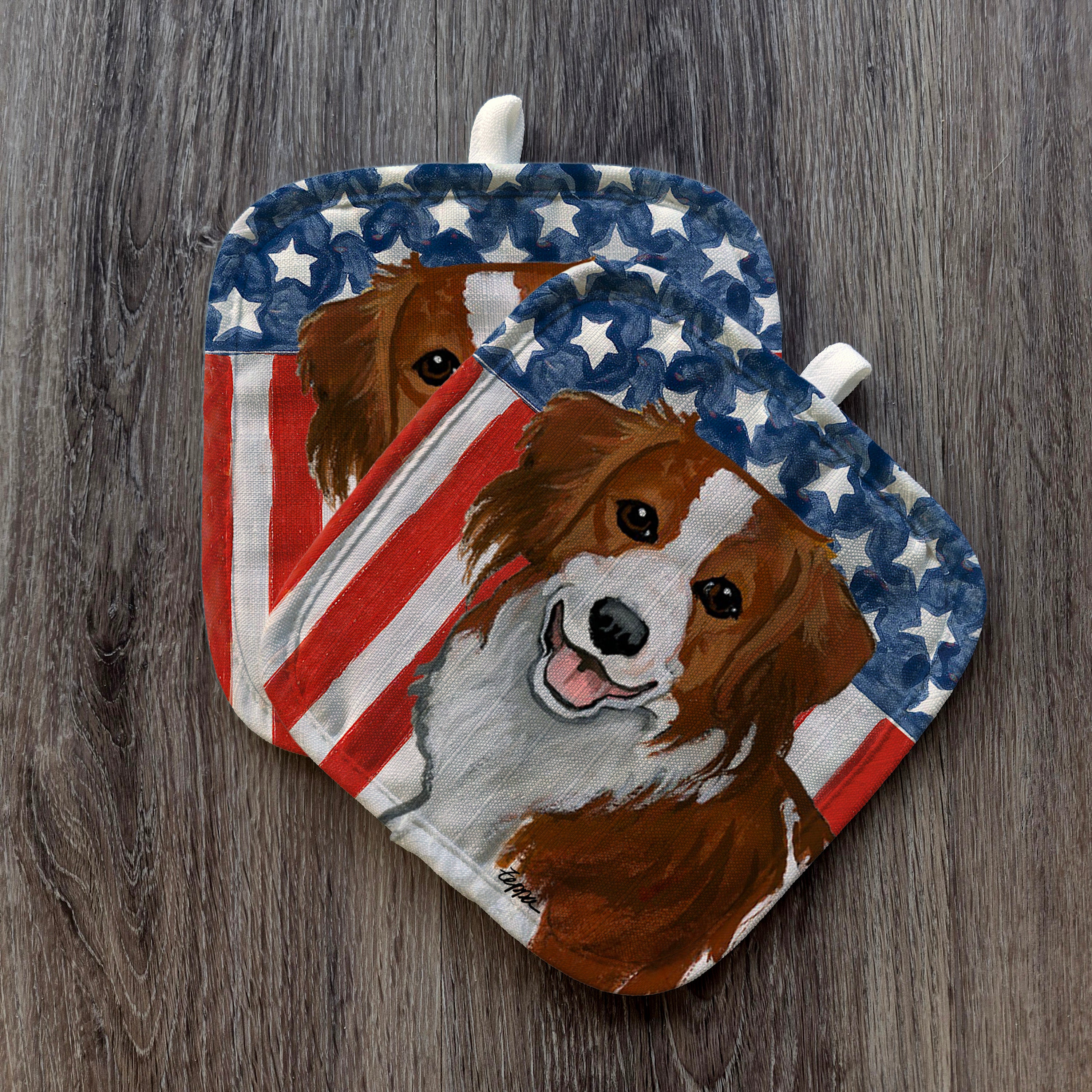 Nederlandse Kooikerhondje Americana Pot Holders