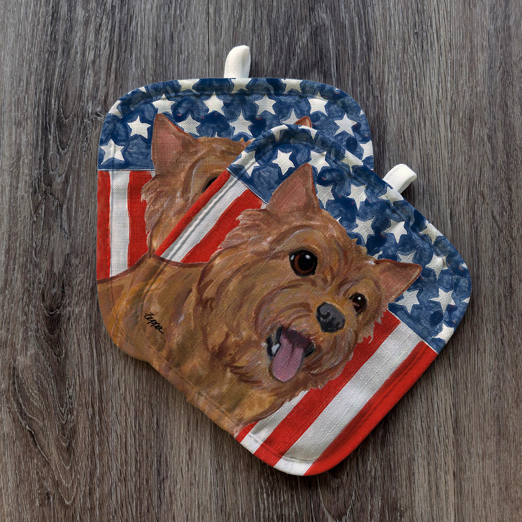 Norwich Terrier Americana Pot Holders