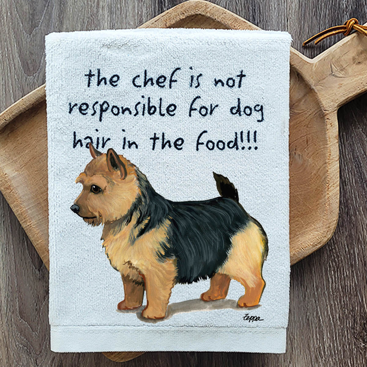 Pawsitively Adorable Black and Tan Norwich Terrier Kitchen Towel