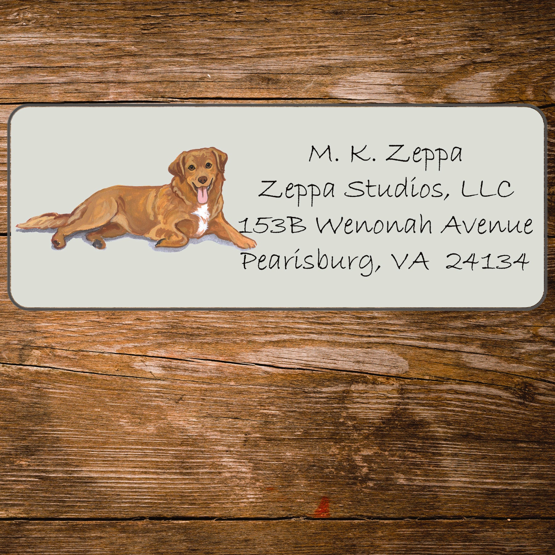 Return address label with a Nova Scotia Duck Tolling Retriever illustration.