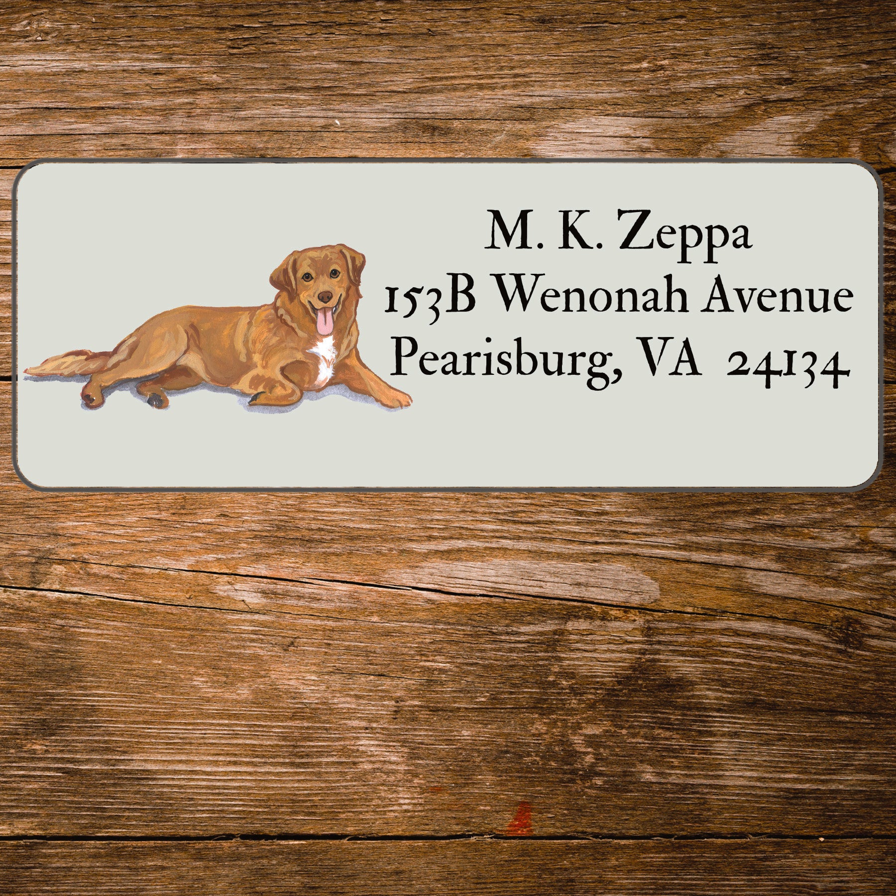 Return address label with a Nova Scotia Duck Tolling Retriever illustration.