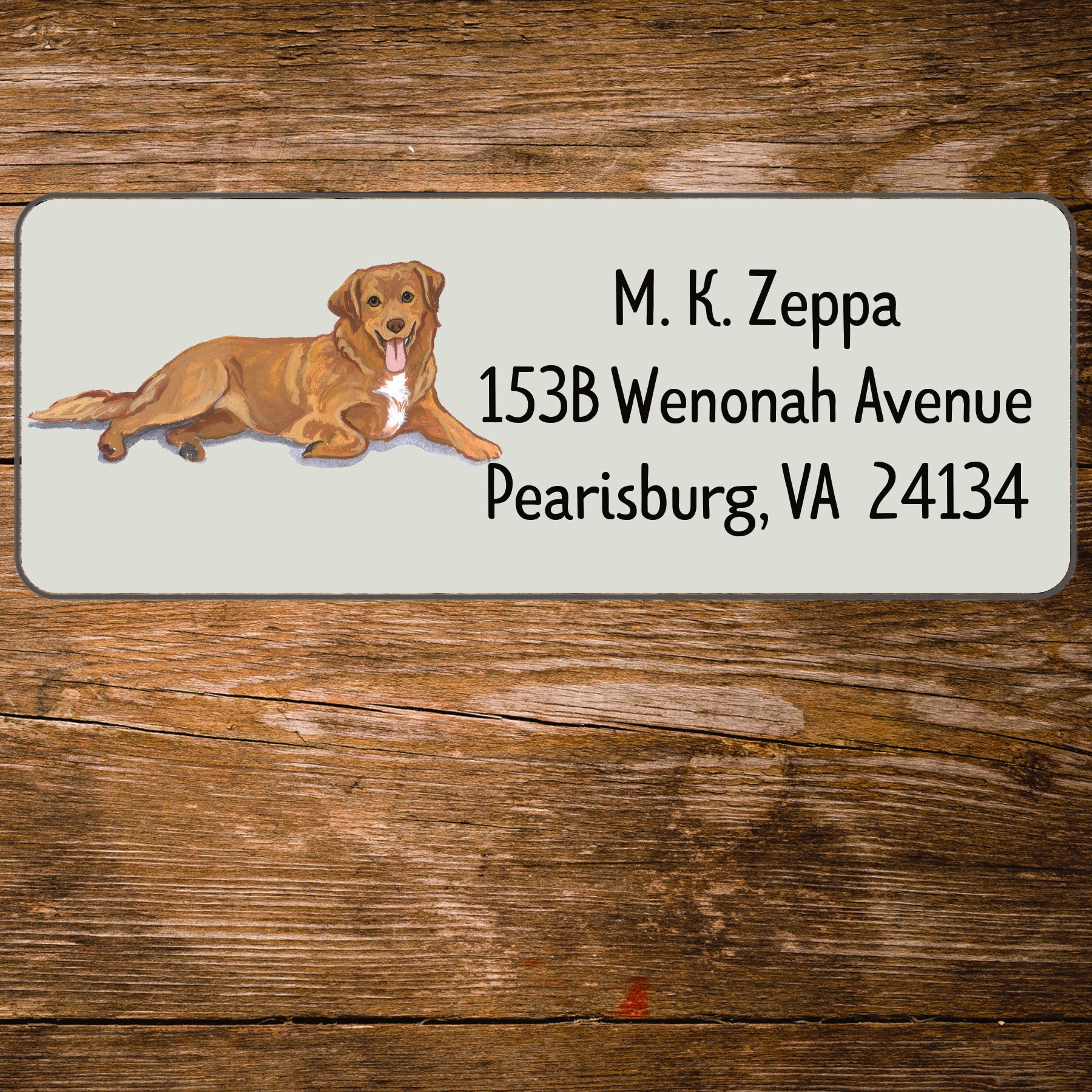 Return address label with a Nova Scotia Duck Tolling Retriever illustration.