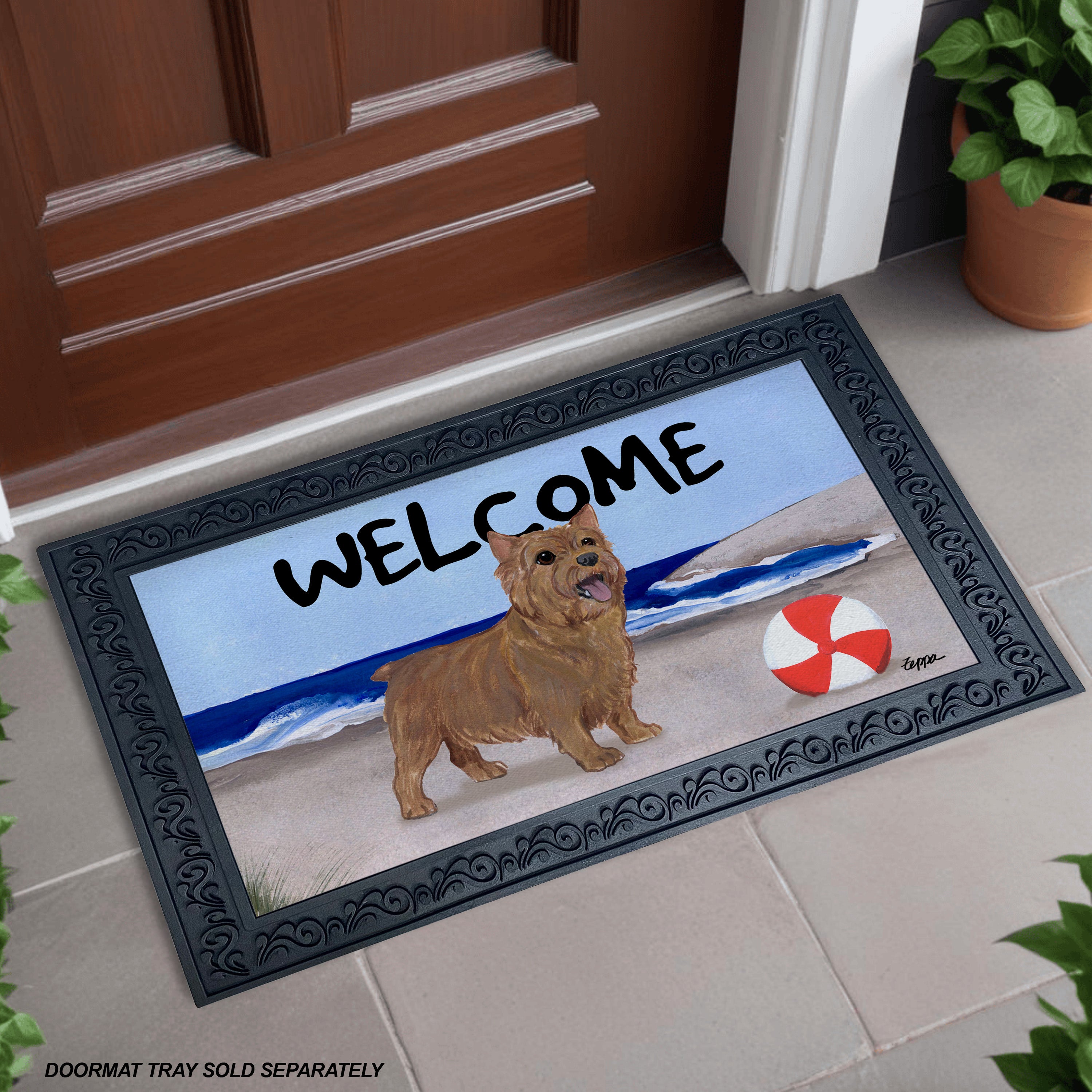 Norwich Terrier Beach Scene Welcome Mat