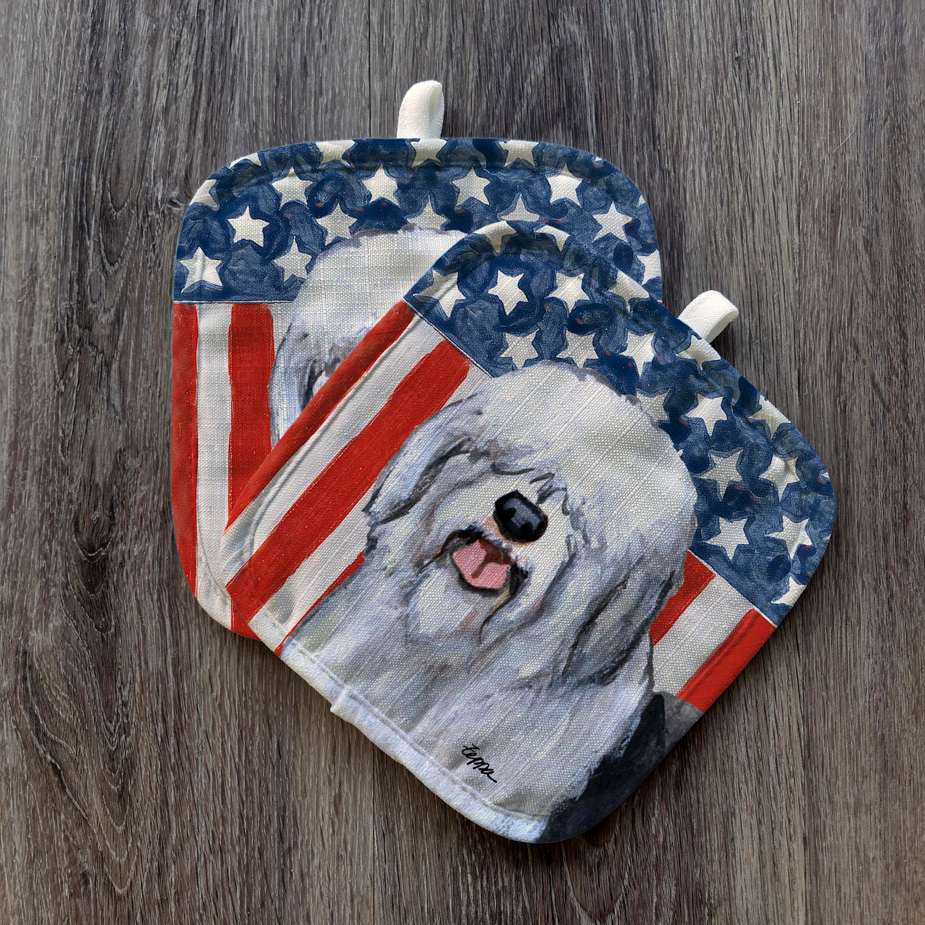 Old English Sheepdog Americana Pot Holders
