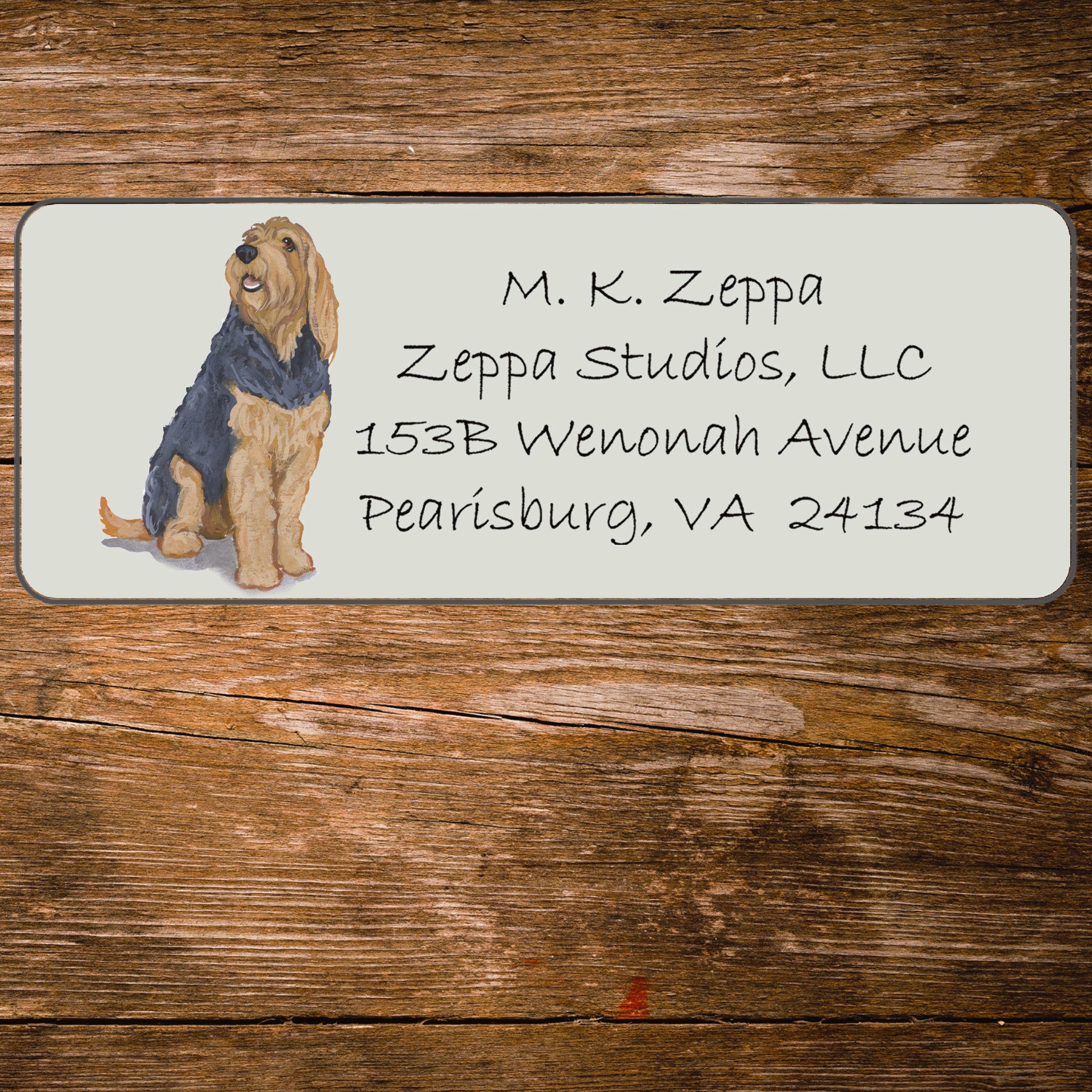 Return address label with an Otterhound illustration.