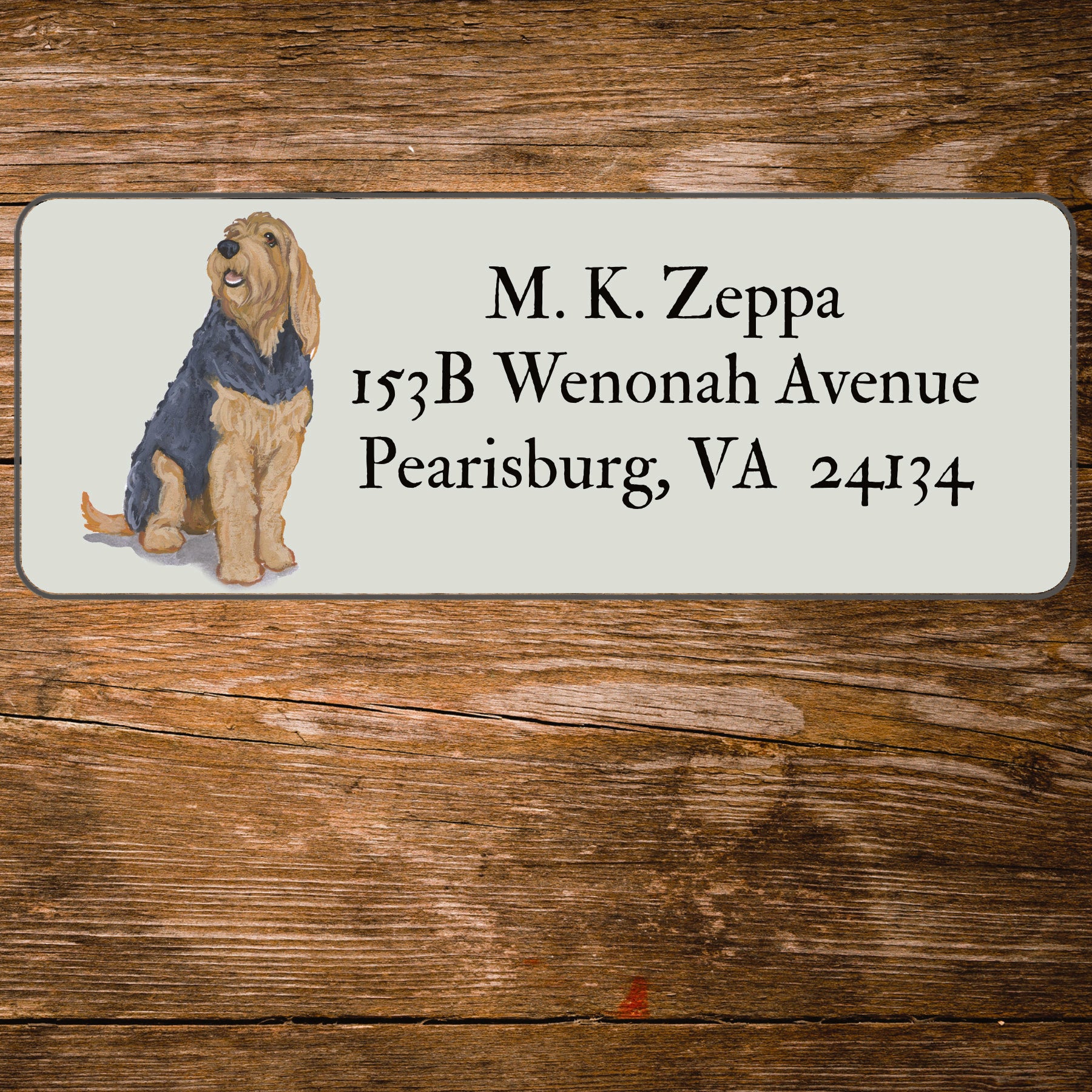 Return address label with an Otterhound illustration.