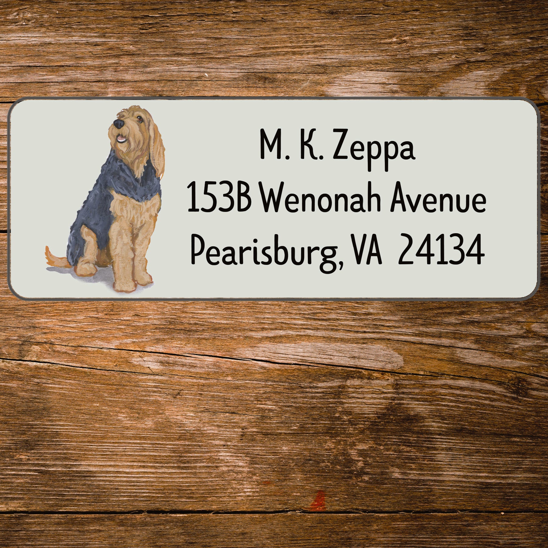 Return address label with an Otterhound illustration.