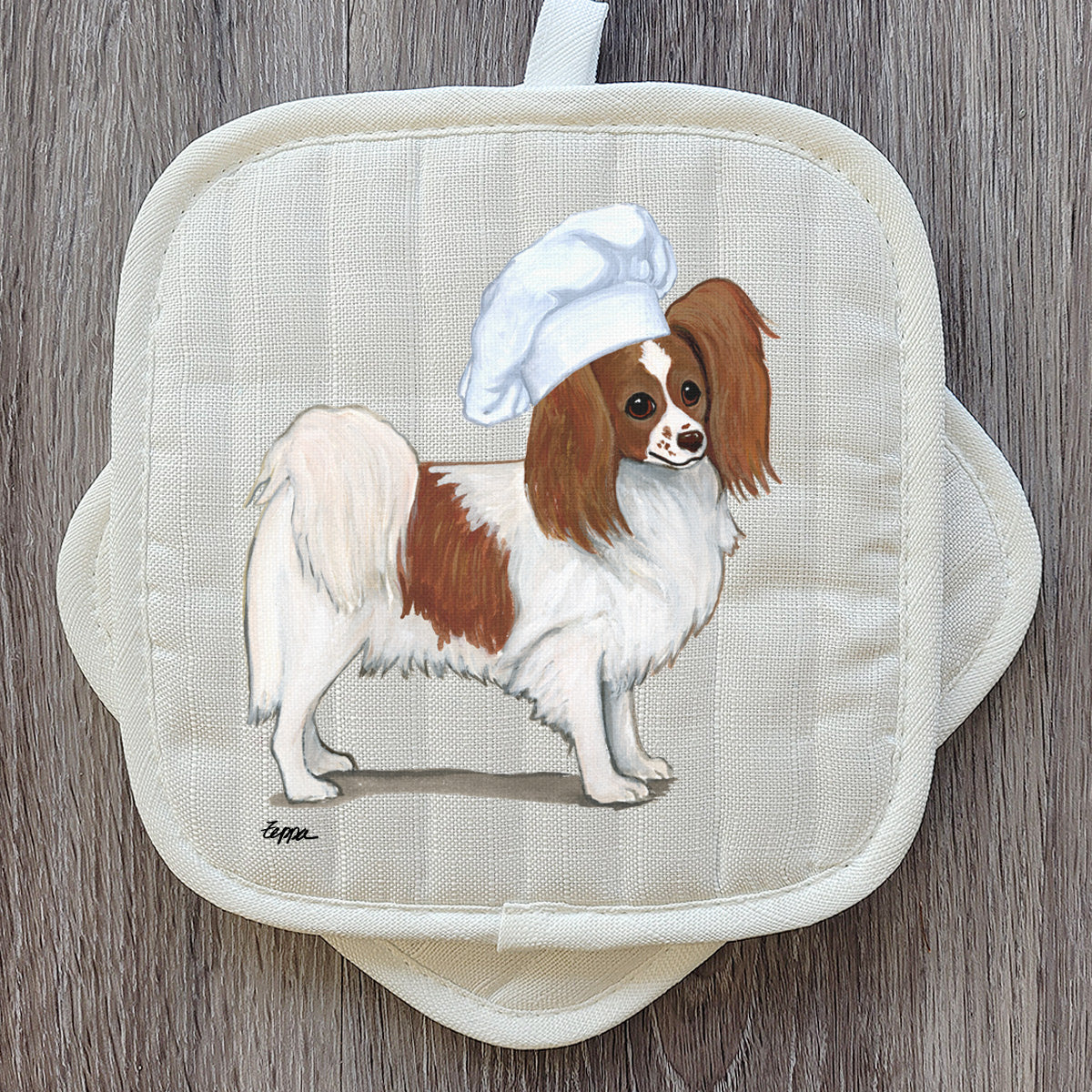 red and white papillon pot holder set