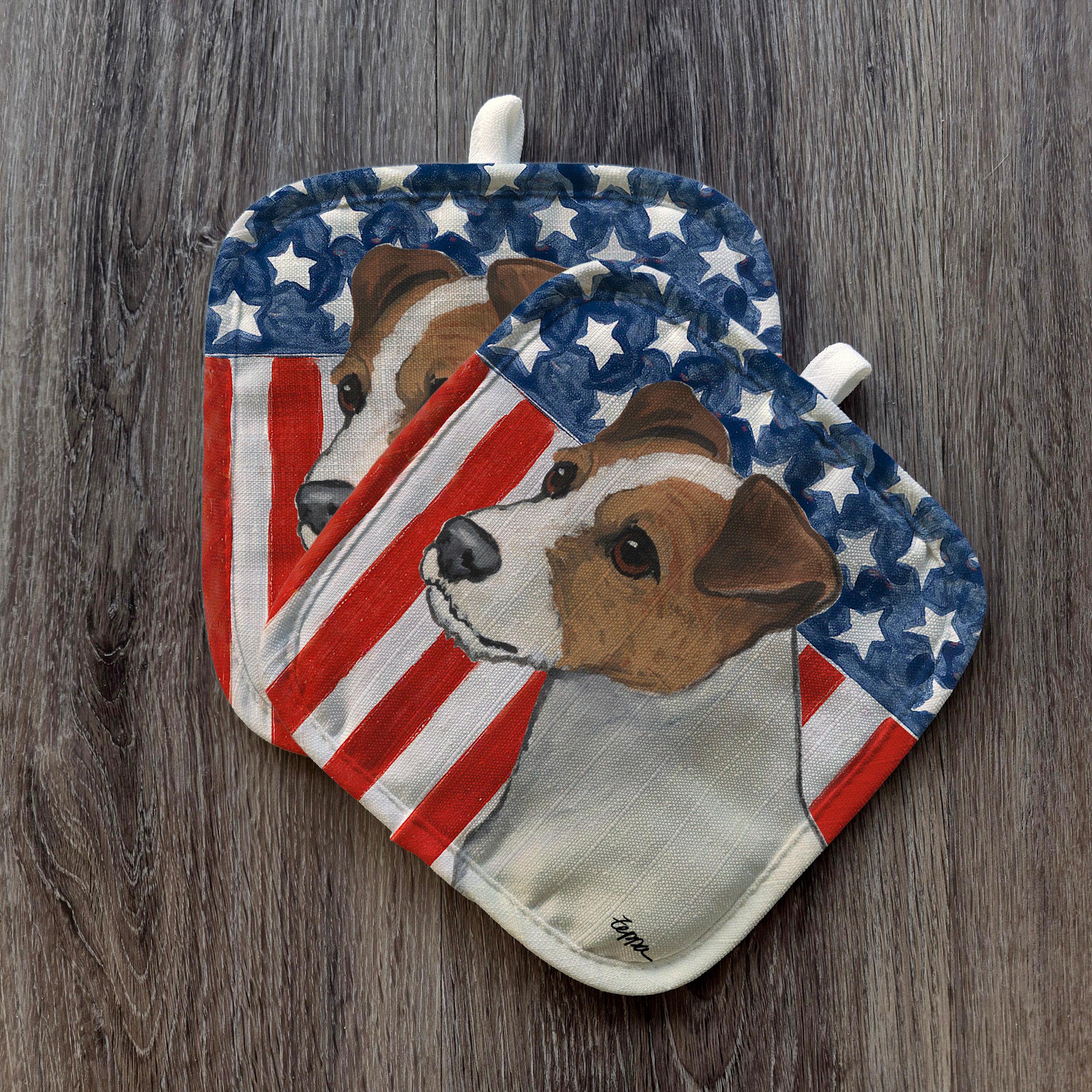 Parson Russell Terrier Americana Pot Holder Set