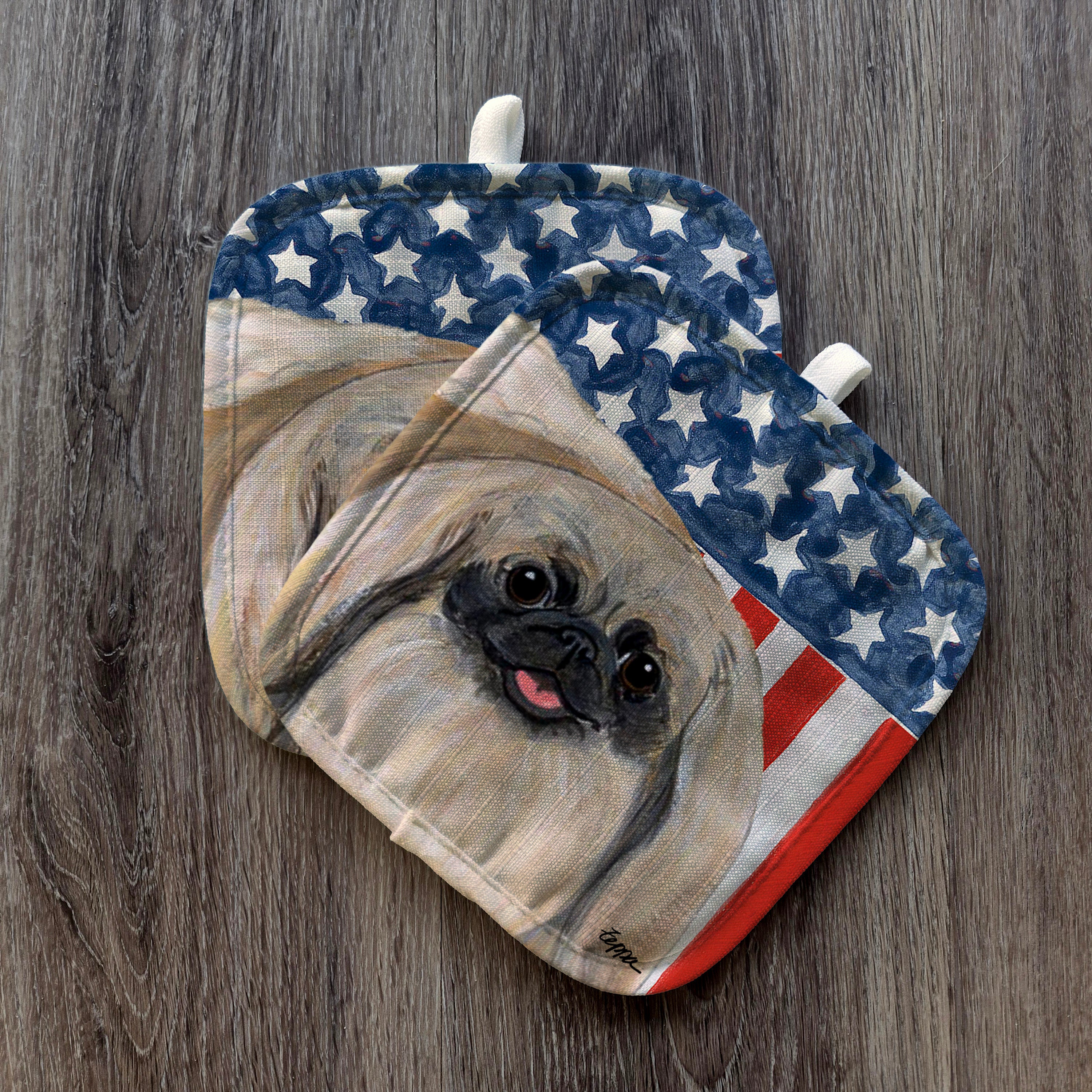 Pekingese Americana Pot Holders