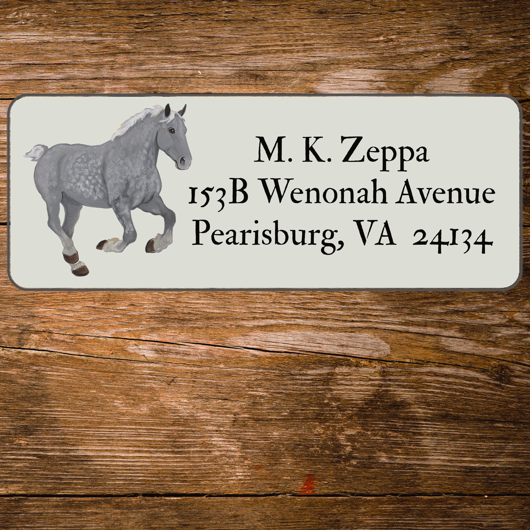 Address Label with an illustration  of a Percheron Horse