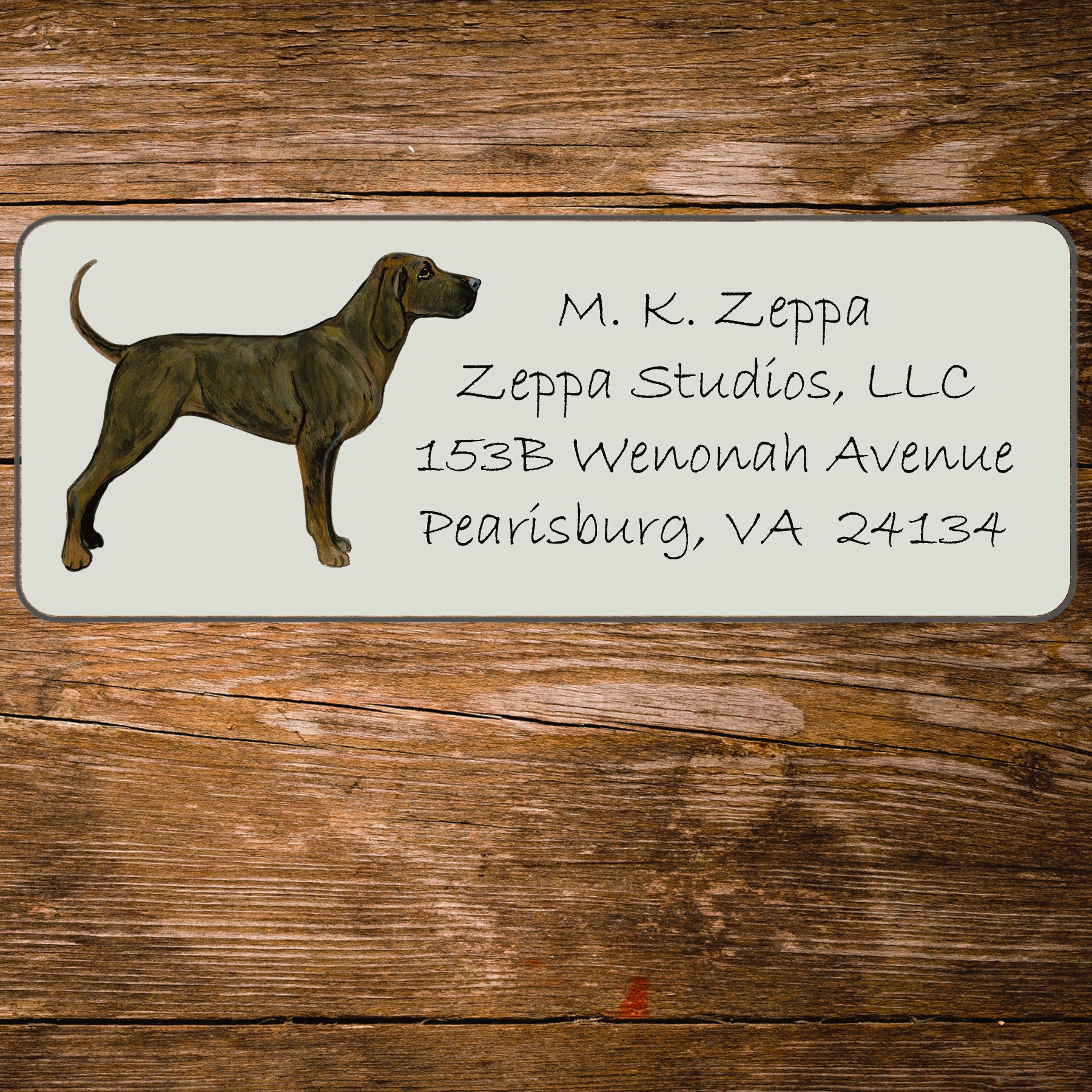 Address Label with an illustration  of a Plott Hound