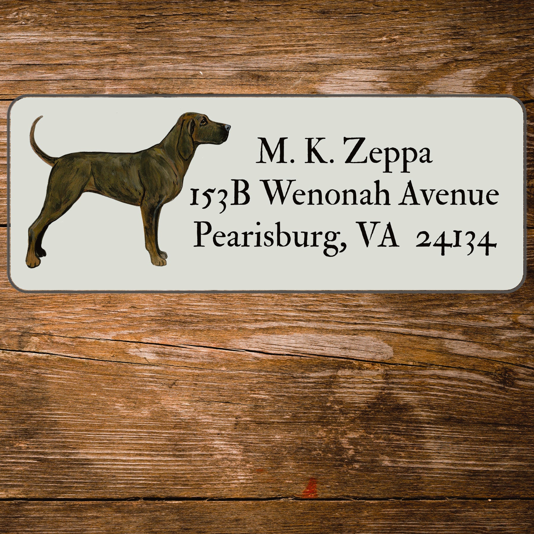 Address Label with an illustration  of a Plott Hound