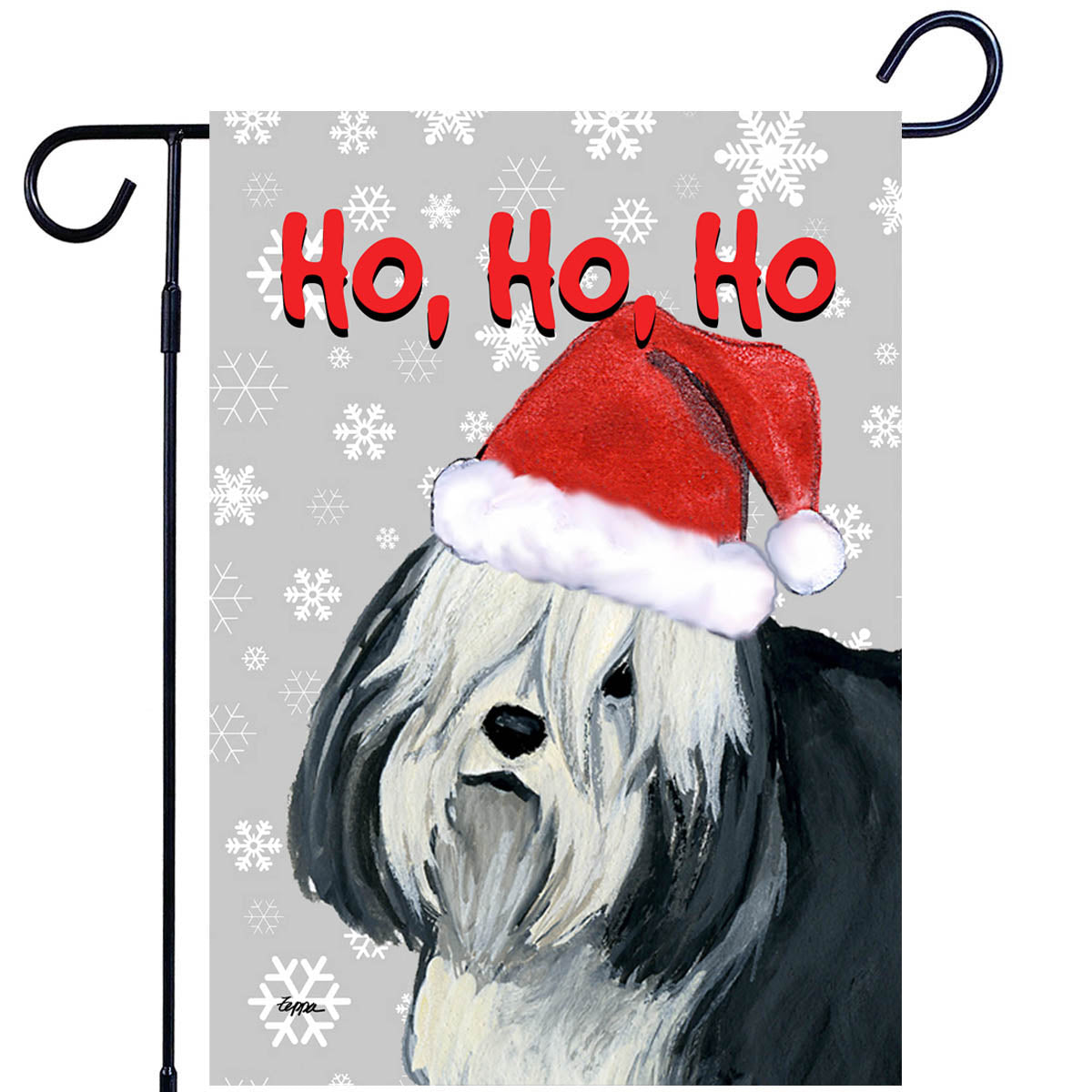 Polish Lowland Sheepdog Ho Ho Ho Garden Flag