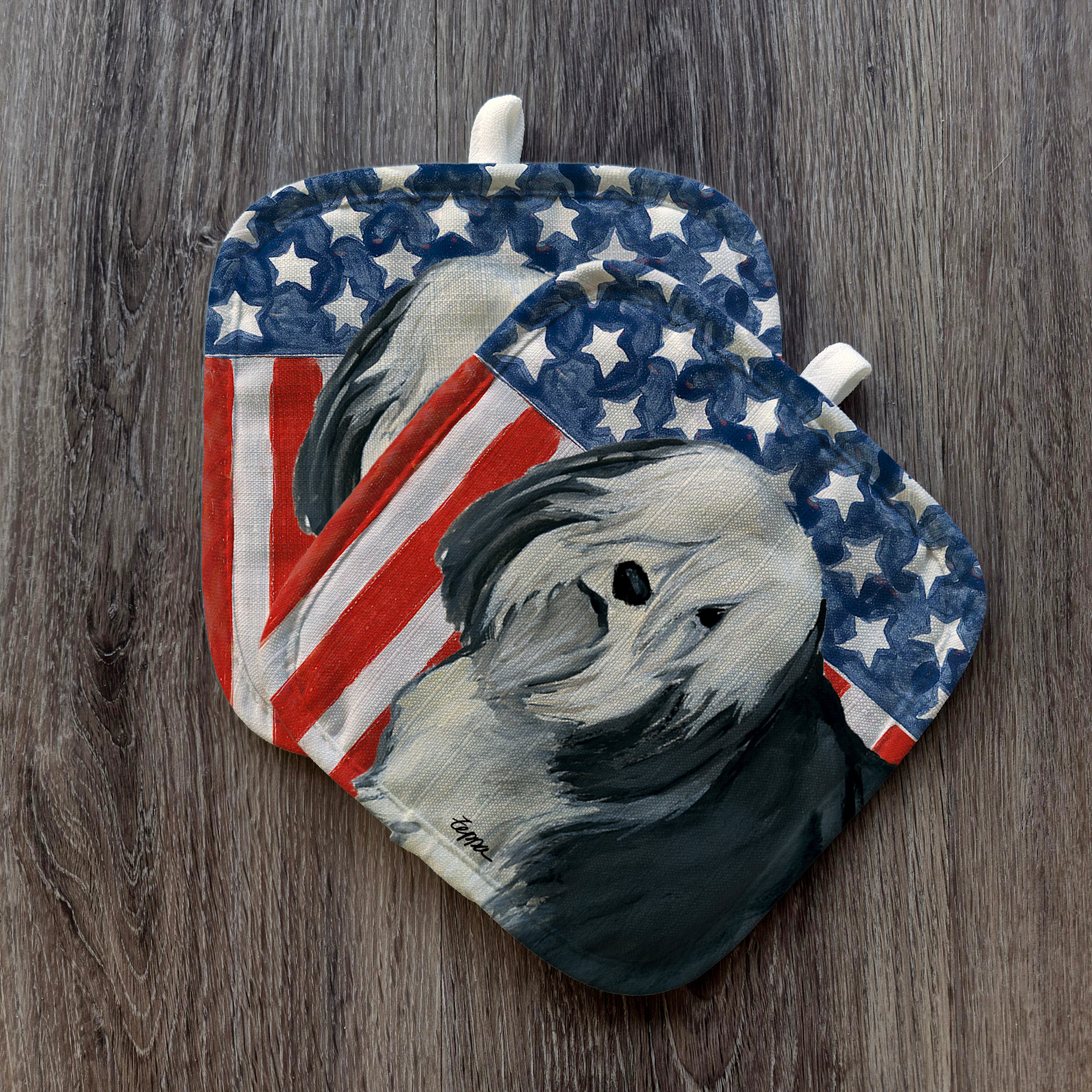 Polish Lowland Sheepdog Americana Pot Holders