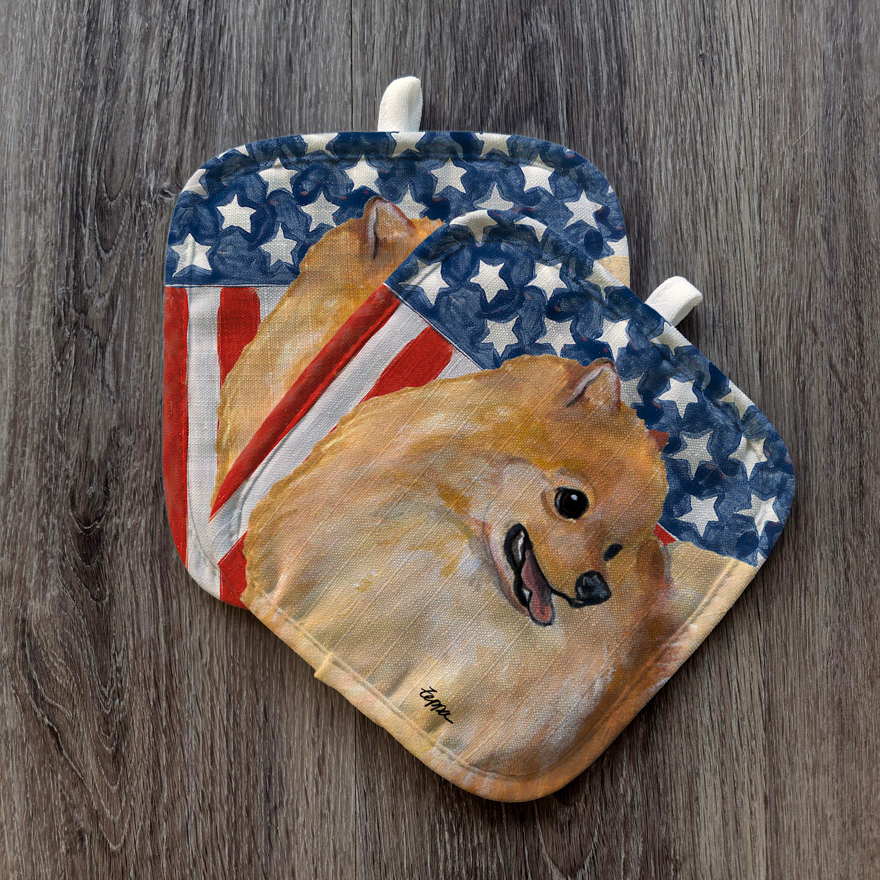 Pomeranian Americana Pot Holders