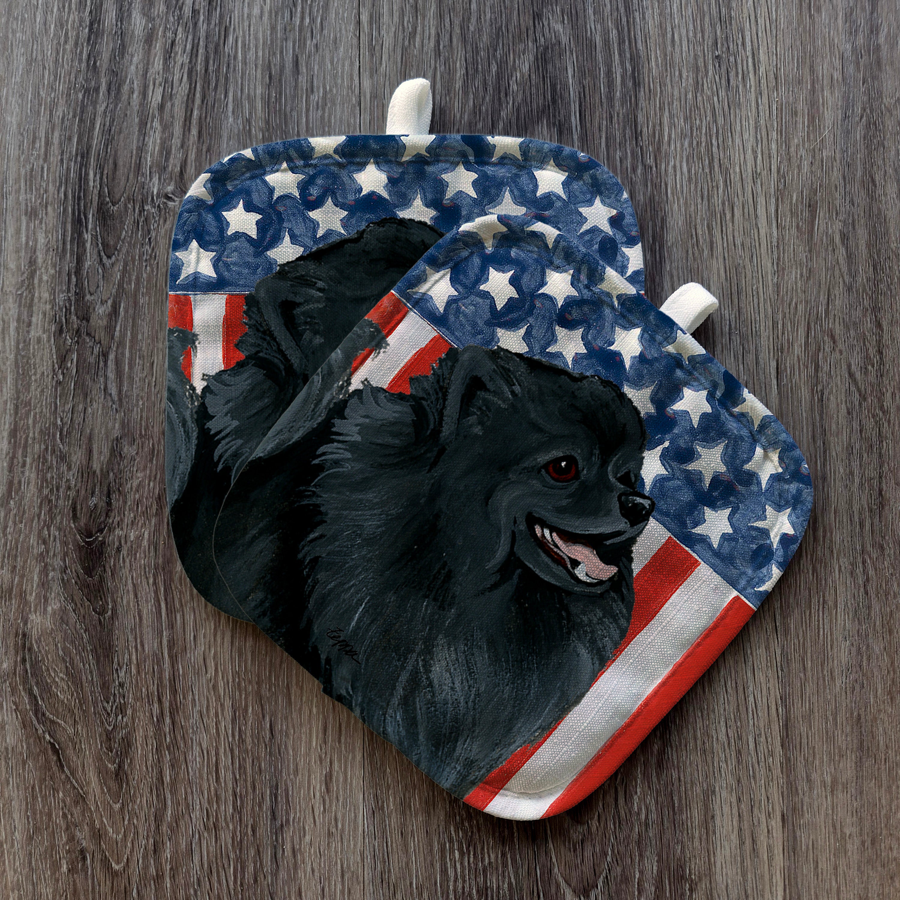 Black Pomeranian Americana Pot Holders