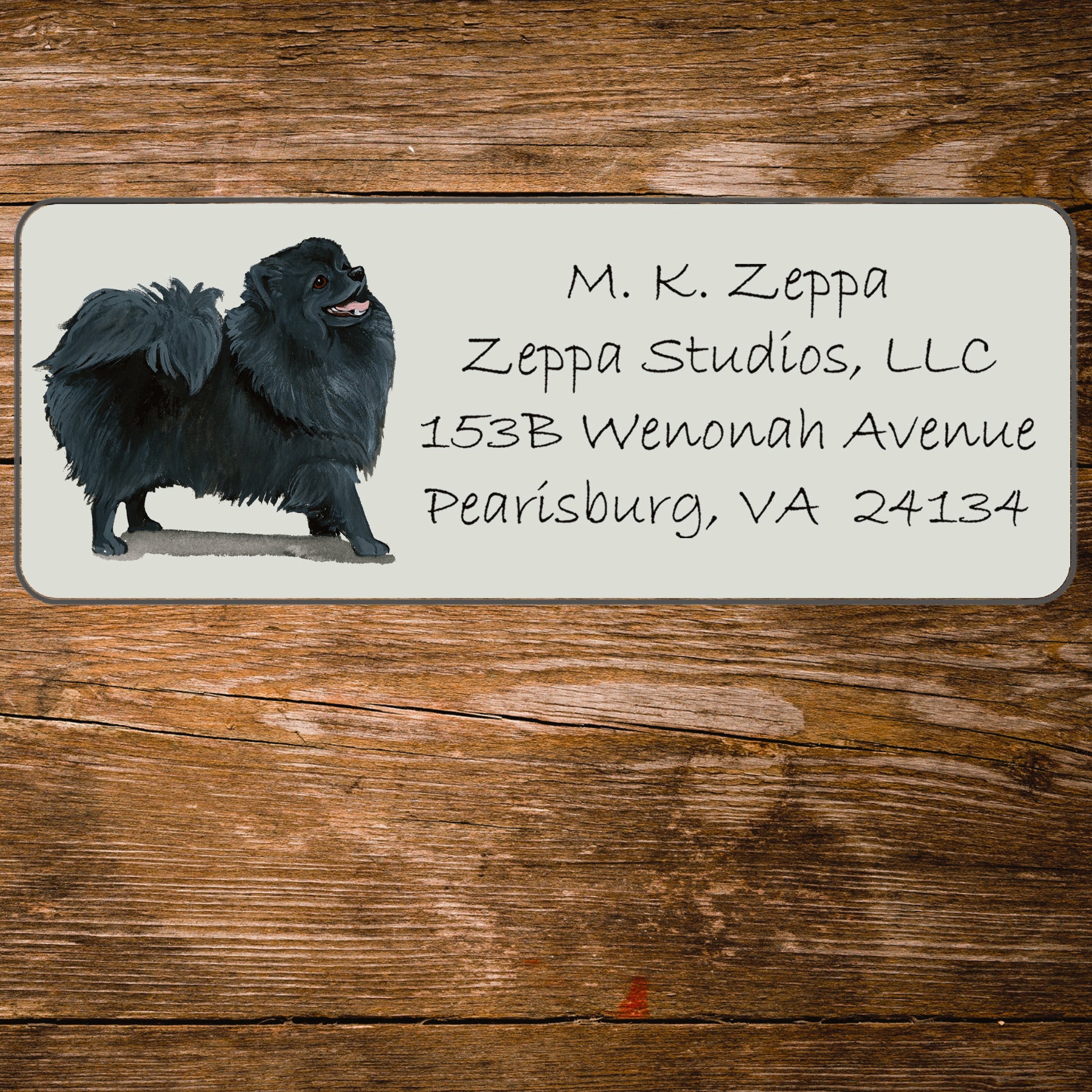 Return address label with a Pomeranian Dog illustration