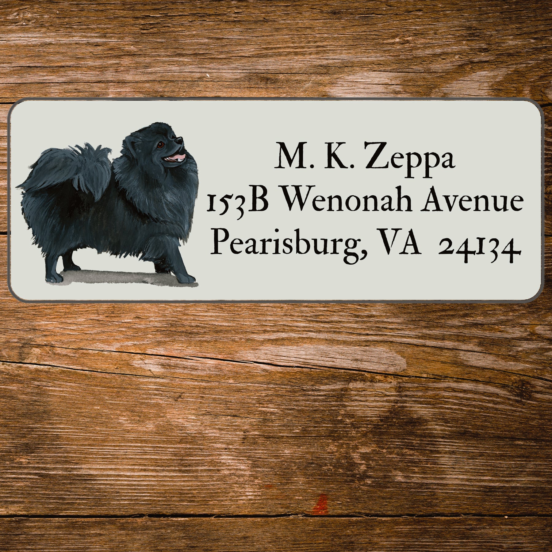 Return address label with a Pomeranian Dog illustration