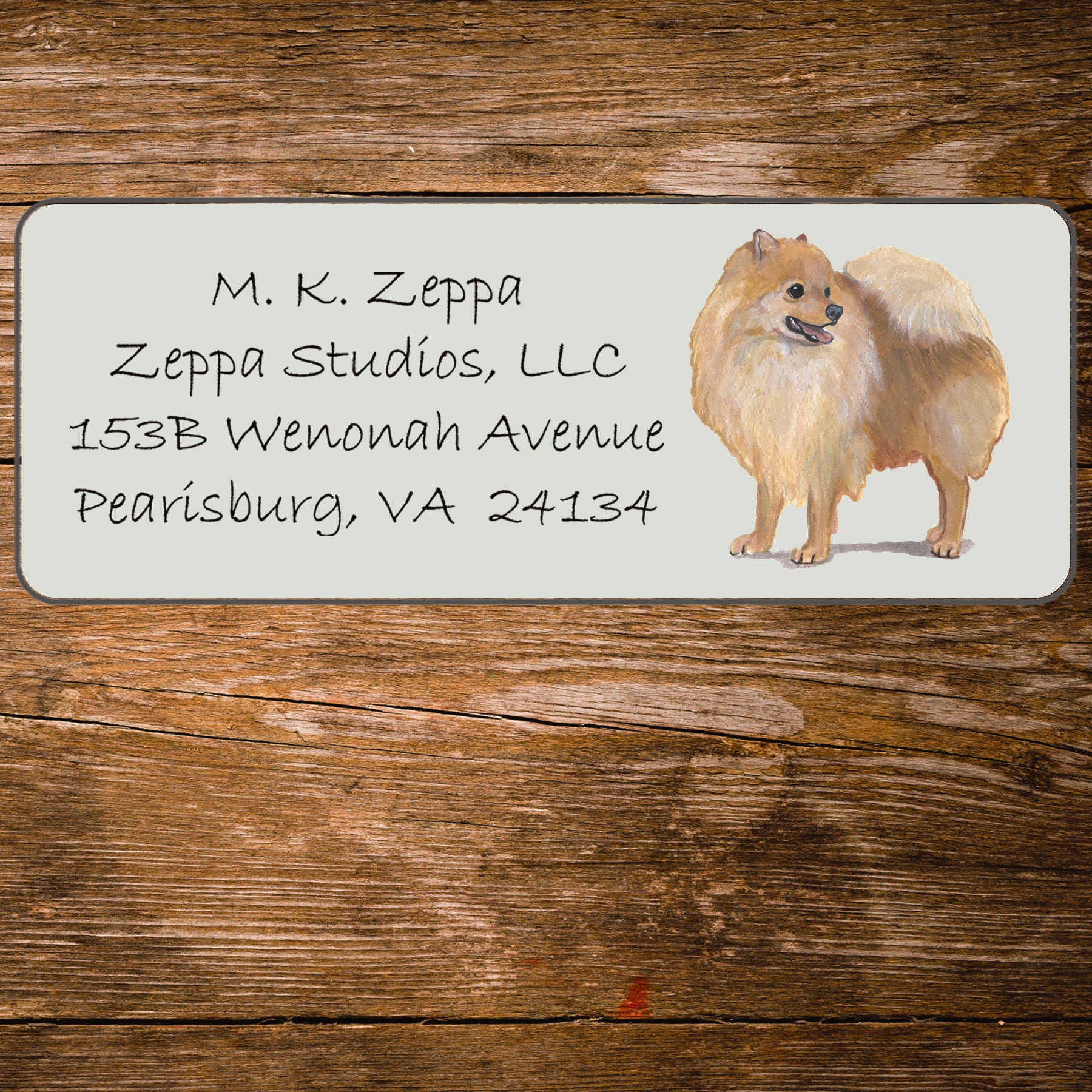Return address label with a Pomeranian Dog illustration