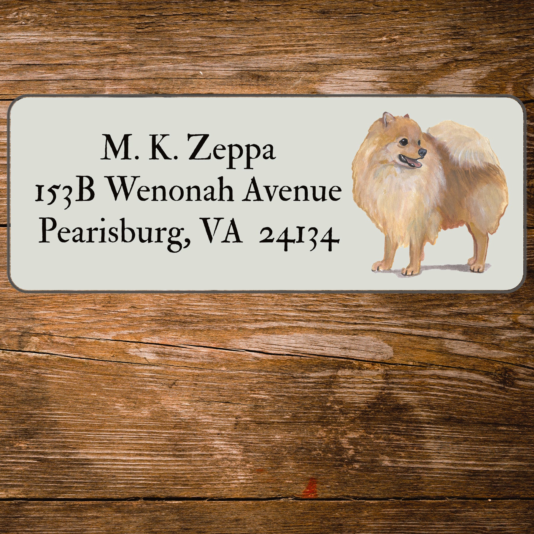 Return address label with a Pomeranian Dog illustration